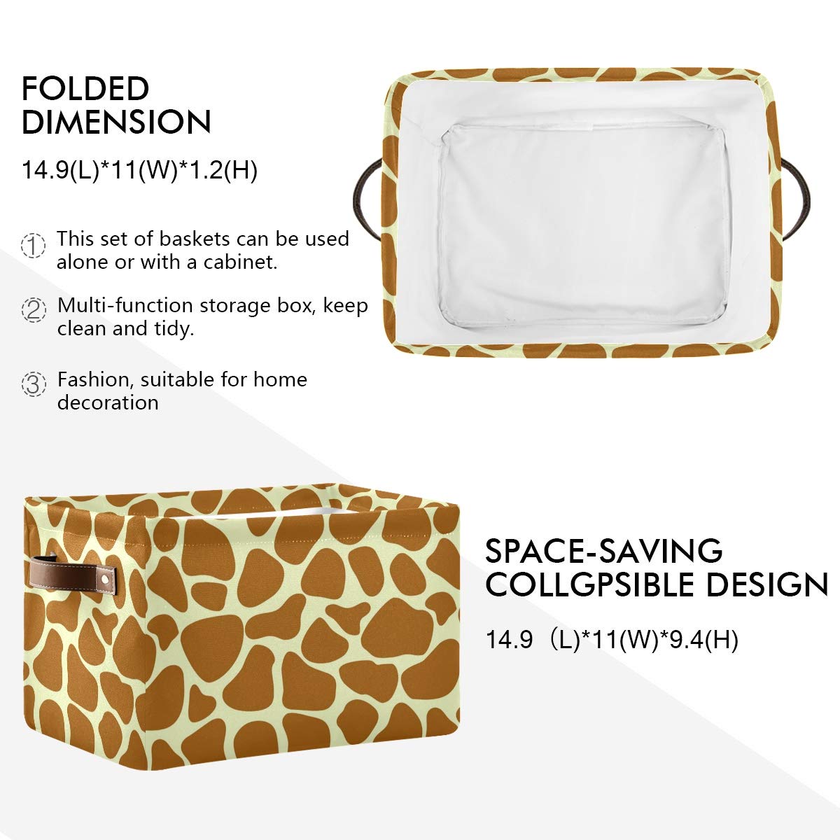 Large Collapsible Cloth Storage Bin with Handles - Giraffe Print Organizer Basket for Toys, Clothes & Home Organization | Perfect for Nursery, Bedroom, Closet & Office Storage