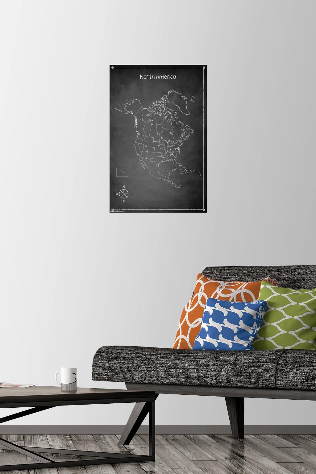 North America Chalkboard Map Wall Poster with Push Pins - Travel Planning & Geography Learning Decor for Home, Office or Classroom
