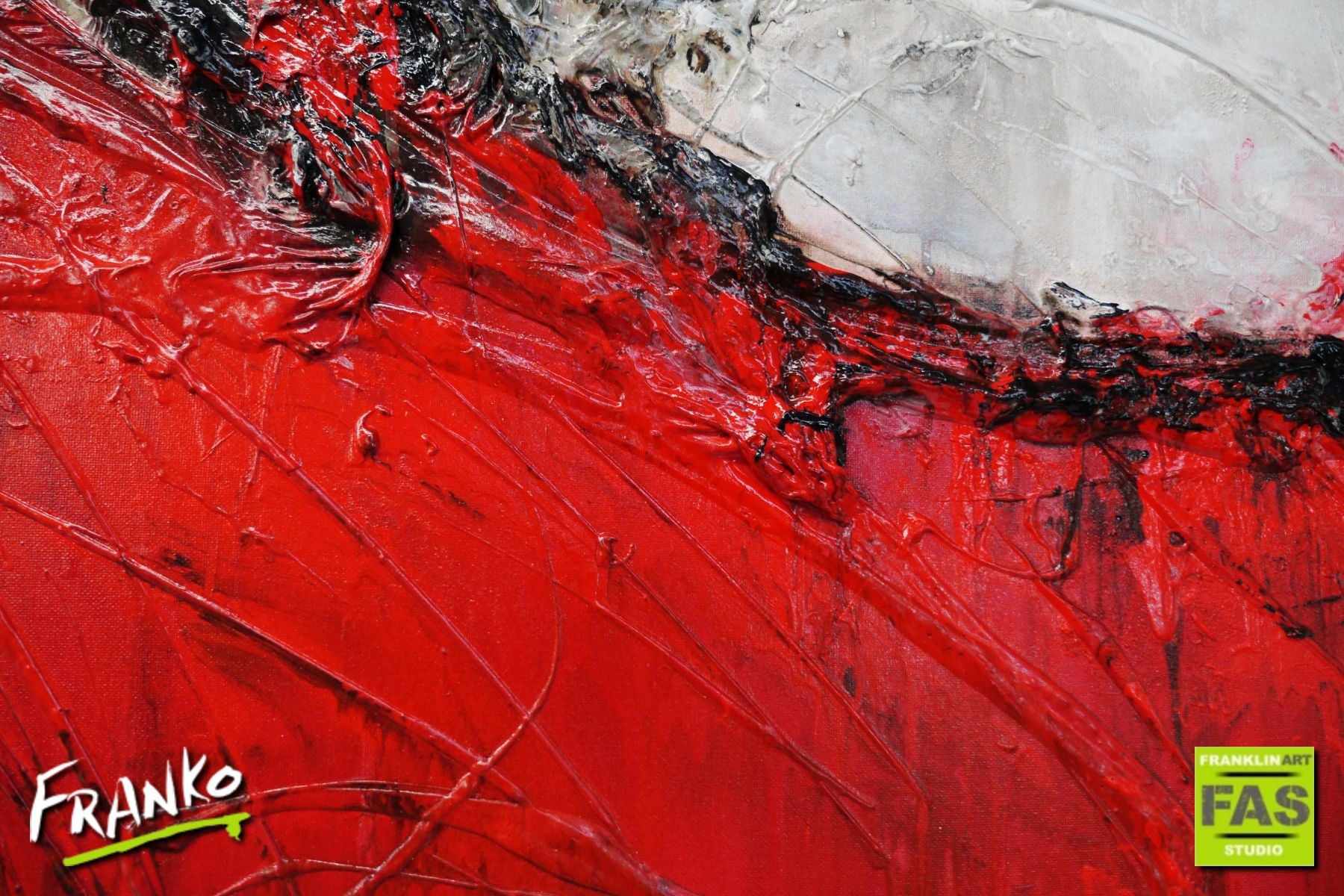Devils Advocate 100x190cm Red White Textured Abstract Canvas Art - Modern Wall Decor for Living Room, Bedroom & Office