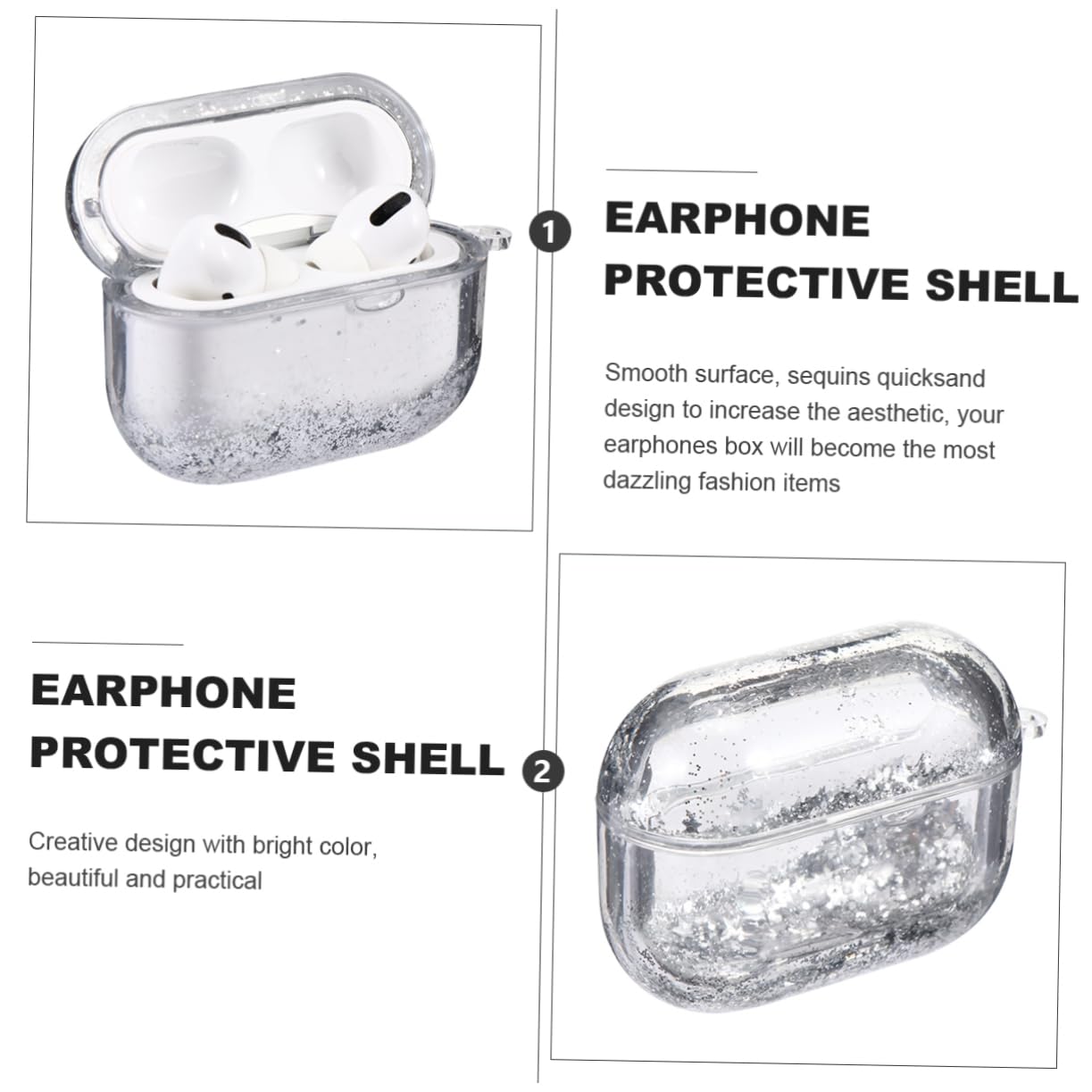 DOITOOL 2 Pack Glitter Quicksand Protective Case for Wireless Earbuds - Shockproof Dustproof Headphone Cover with Storage Box (Pink/Blue) - Perfect for AirPods, Galaxy Buds & Wireless Earphones Protection at Home, Gym or Travel