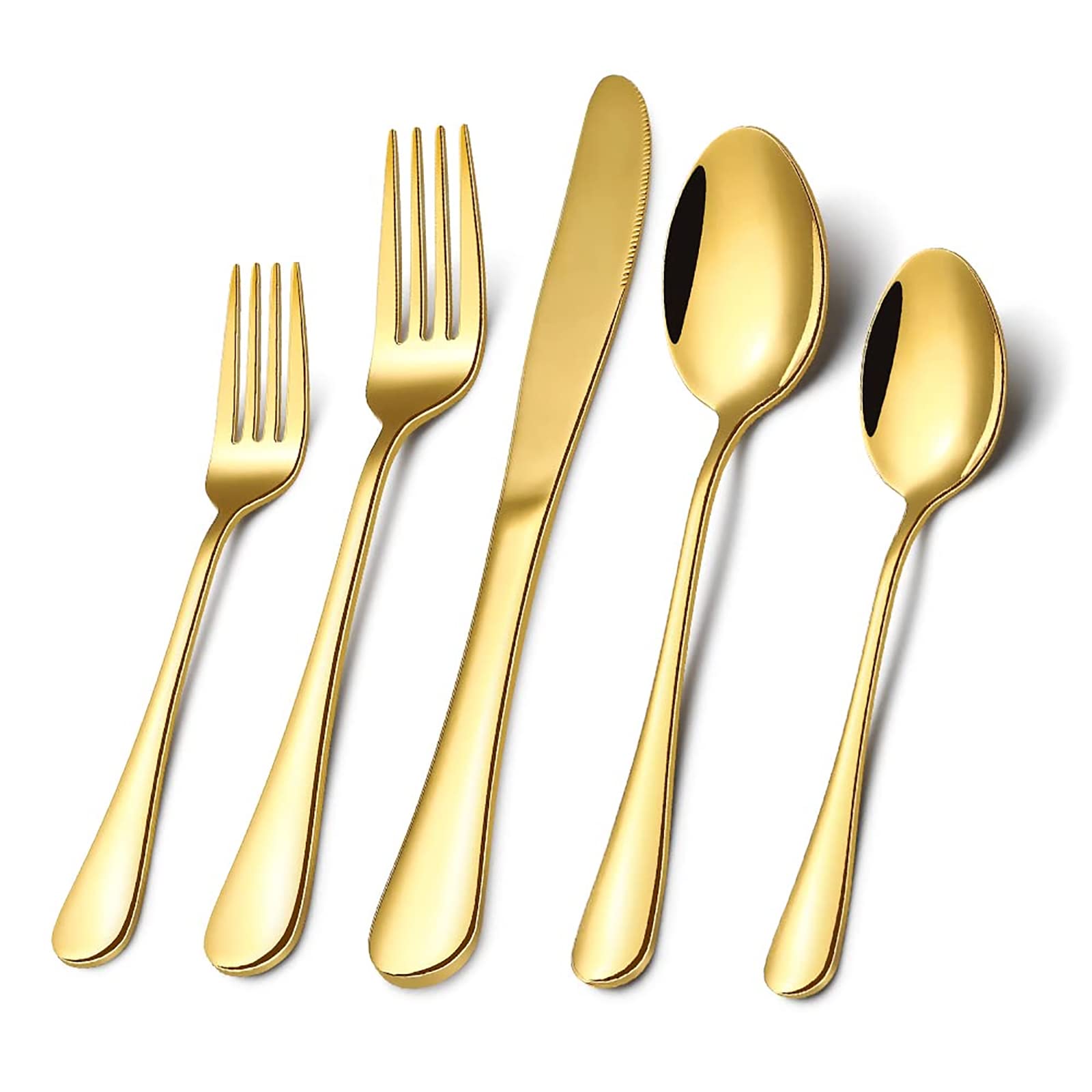 Premium 40-Piece Stainless Steel Gold Silverware Set for 8 - Titanium Plated Cutlery with Mirror Polish (Spoons, Forks, Knives) - Dishwasher Safe - Elegant Dinnerware for Weddings, Parties & Fine Dining