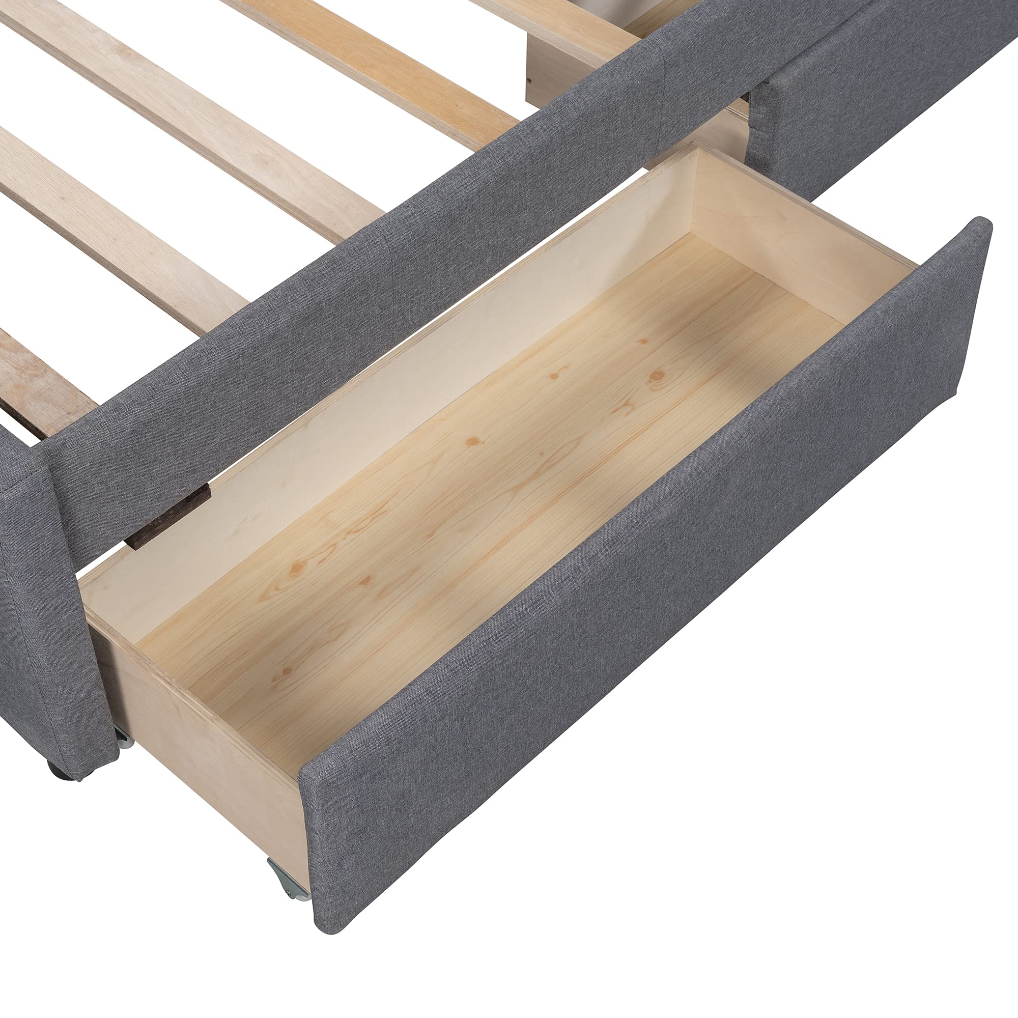 Quarte Linen Upholstered Platform Bed with Headboard - Twin Size Bed Frame with 2 Rolling Storage Drawers & Wooden Slats Support - No Box Spring Needed - Perfect for Kids & Adult Bedrooms (Gray) | Modern Space-Saving Bedroom Furniture for Small Rooms & Apartments