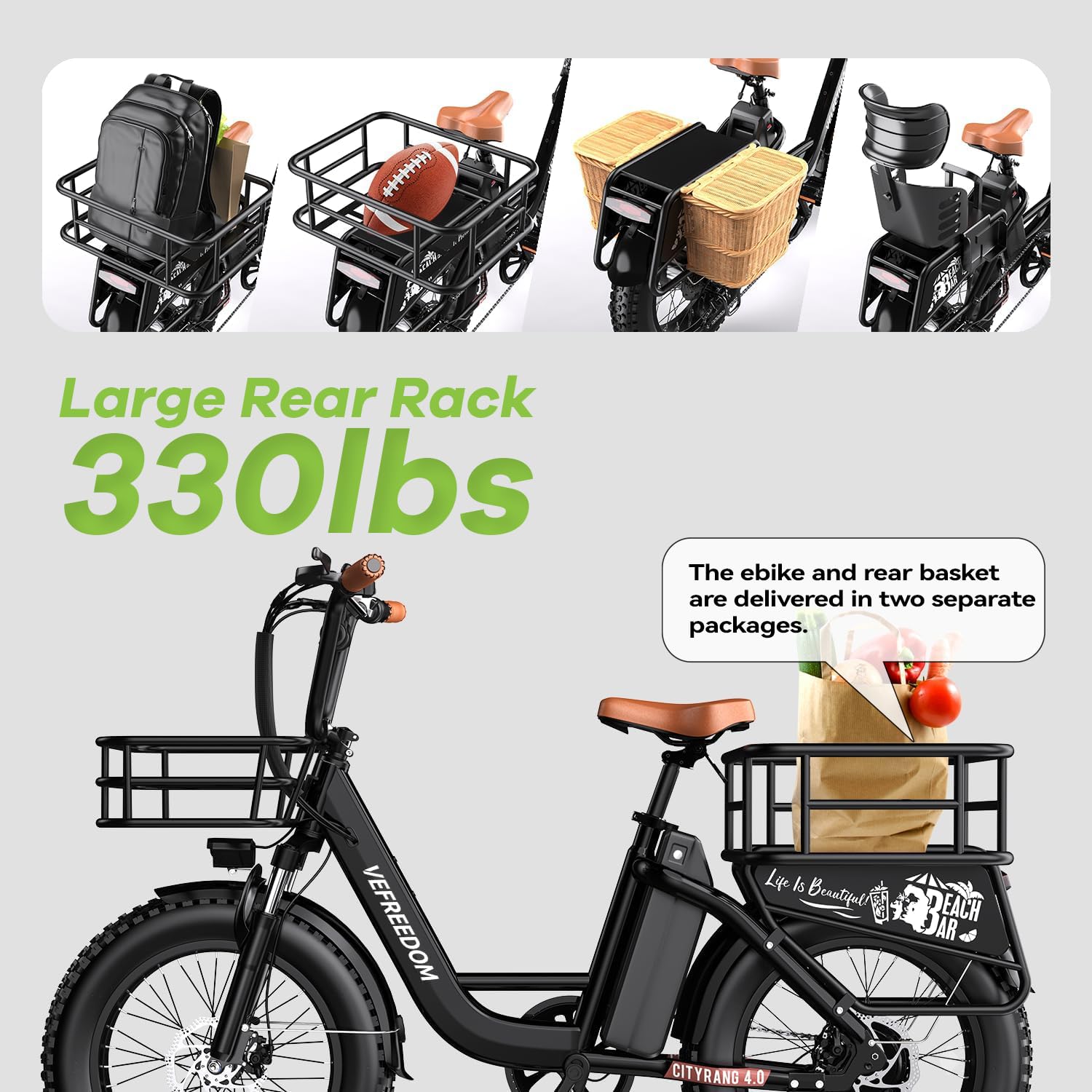 1500W Peak Electric Bike for Adults - 48V 20Ah Removable Battery, 70 Miles Max Range & 30MPH Speed - 20
