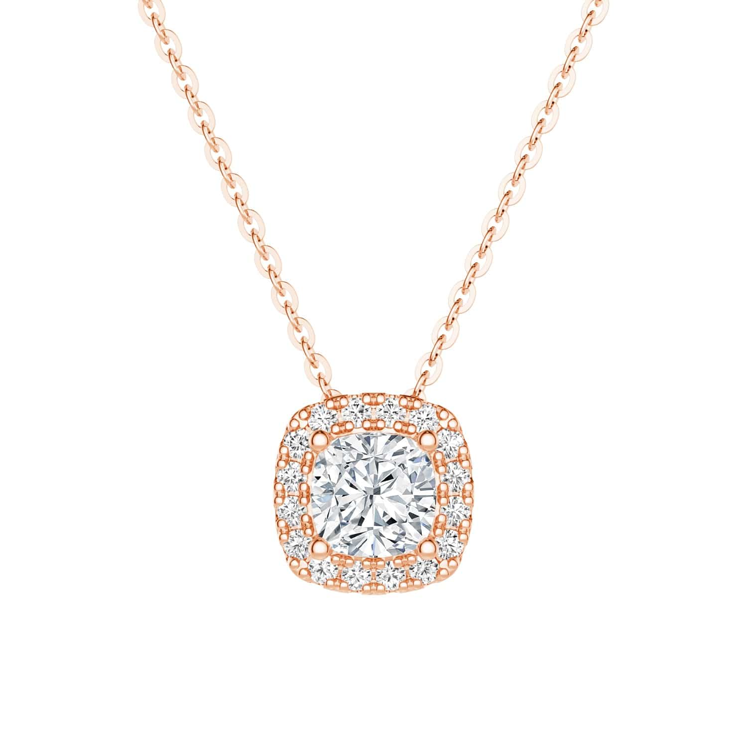 Exquisite Cushion Cut Pavé Moissanite Halo Pendant Necklace | 14K Gold Plated | Elegant Jewelry Gift for Women | Perfect for Weddings, Anniversaries & Special Occasions