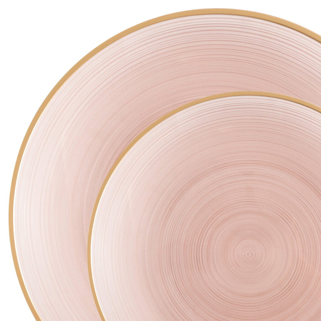 32-Pack Rose Gold Plastic Dinnerware Set - 16-Piece Round Plates & Cups, Crystal Design for Elegant Dining - Perfect for Weddings, Parties, and Special Occasions