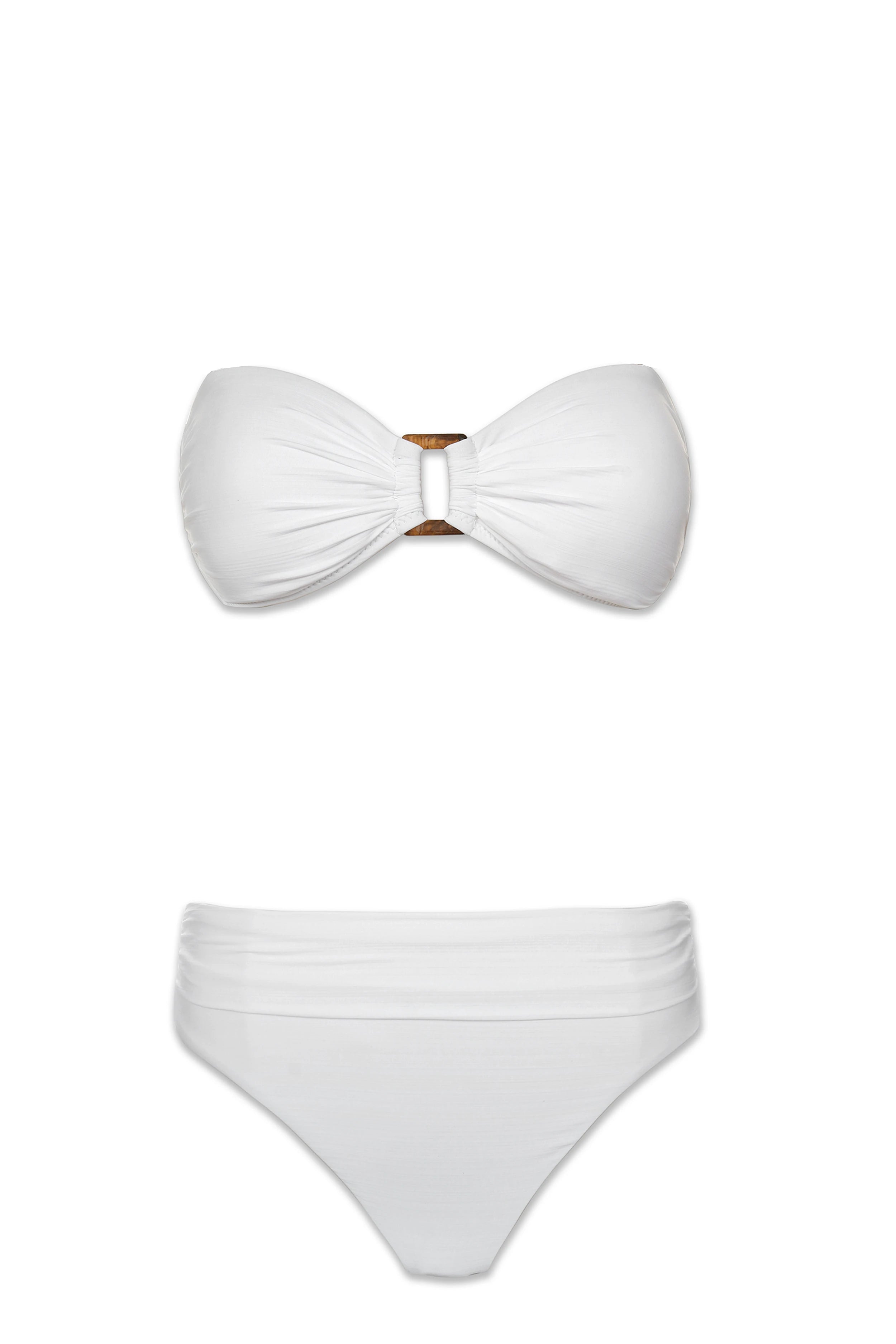 Textured White Hook Back Tortoise Bandeau Bikini Top - Perfect for Beach Vacations, Pool Parties & Summer Getaways