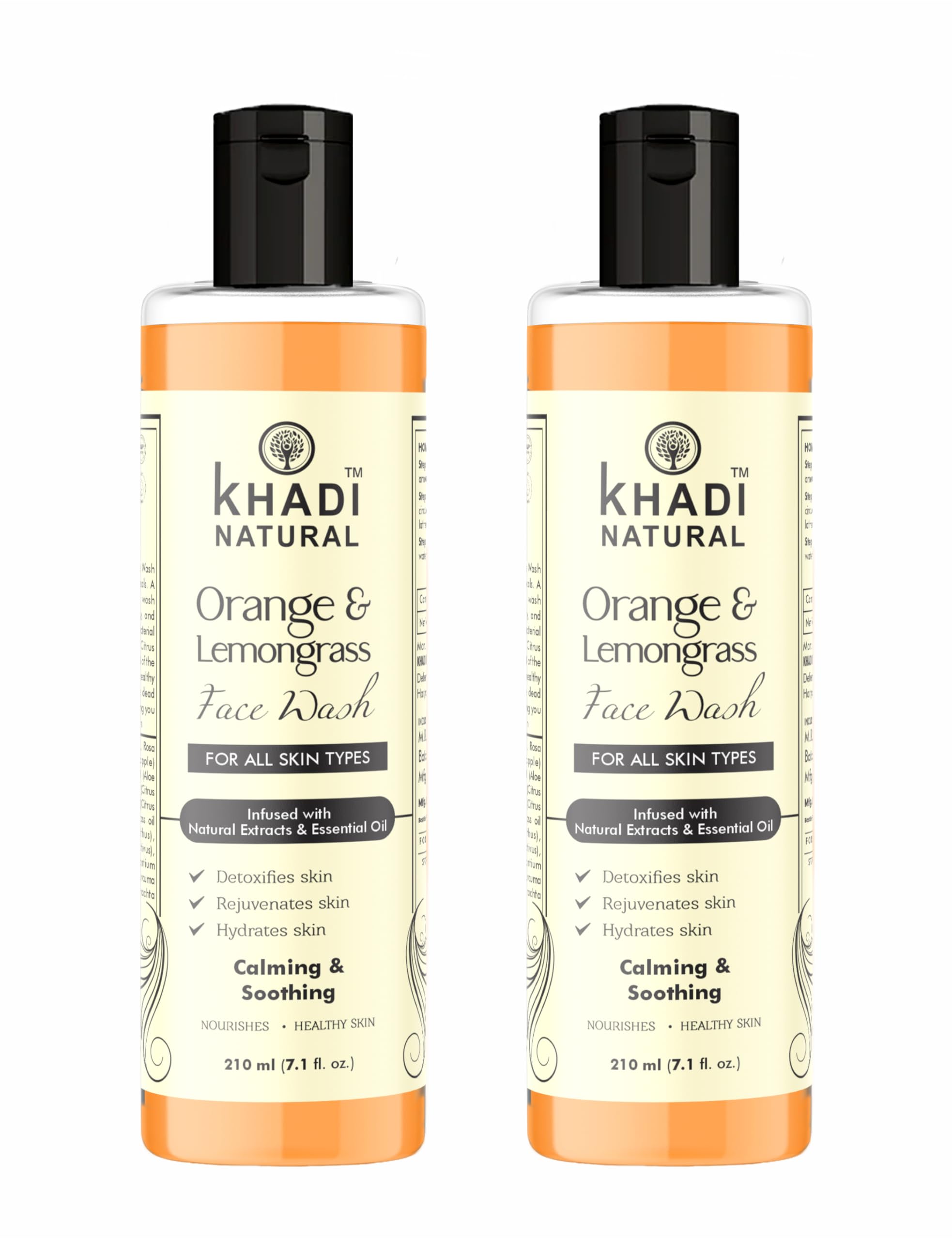 Khadi Natural Orange Lemongrass Face Wash 210ml - Energizing & Refreshing Facial Cleanser for Glowing Skin | Pack of 2 | Cruelty-Free & Vegan | Perfect for Morning Routine & Deep Cleansing