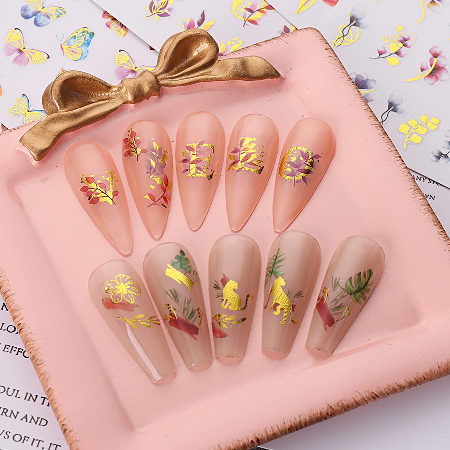 Fall Flower & Feather Nail Art Stickers - 8 Sheets Self-Adhesive Nail Decals for Women & Girls - Perfect for Autumn Nail Designs, Halloween Decorations & Party Manicures