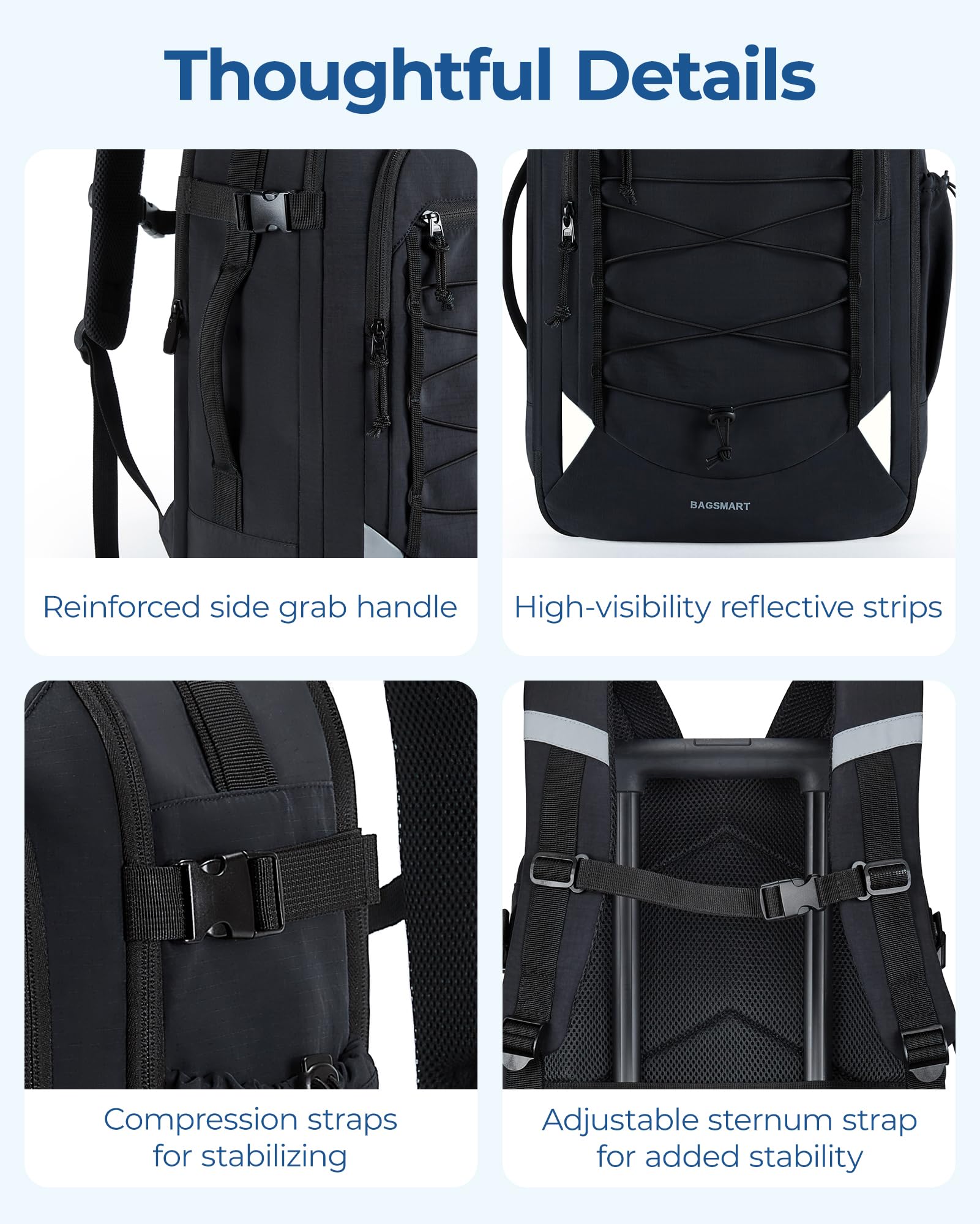 BAGSMART 17.3 Inch Large Travel Backpack - Flight Approved Carry On Backpack with Shoe Compartment, 30L Water Resistant Daypack for Men & Women (Grey) - Perfect for Air Travel, Business Trips & Weekend Getaways