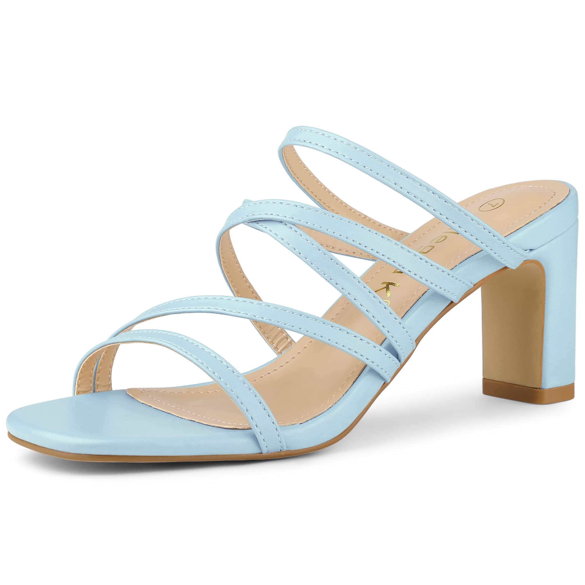 Allegra K Women's Strappy Block Heel Slide Sandals - Comfortable Summer Dress Shoes for Weddings, Parties & Office Wear