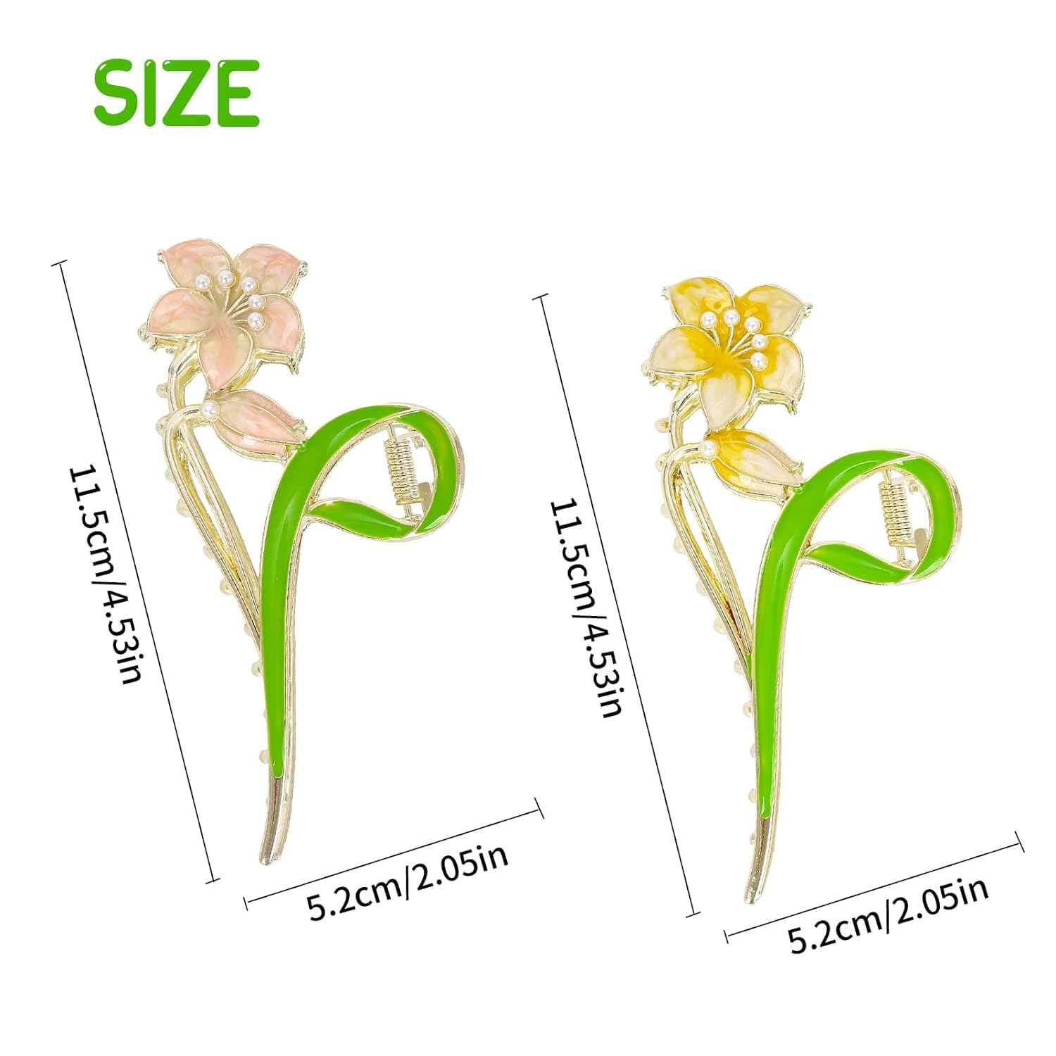 HONEY ACCESSORIES Pack of 2 Large Metal Lily Flower Hair Claw Clips - Floral Hair Clips for Women & Girls (Multi-Color) - Perfect for Parties, Weddings & Everyday Styling