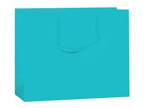 100 Pack Solid Turquoise Matte Medium Gift Bags 13x5x10 Inches with Cardboard Bottom Inserts & Matching Cord Handles - Perfect for Birthday Parties, Baby Showers, Wedding Favors and Holiday Gift Wrapping