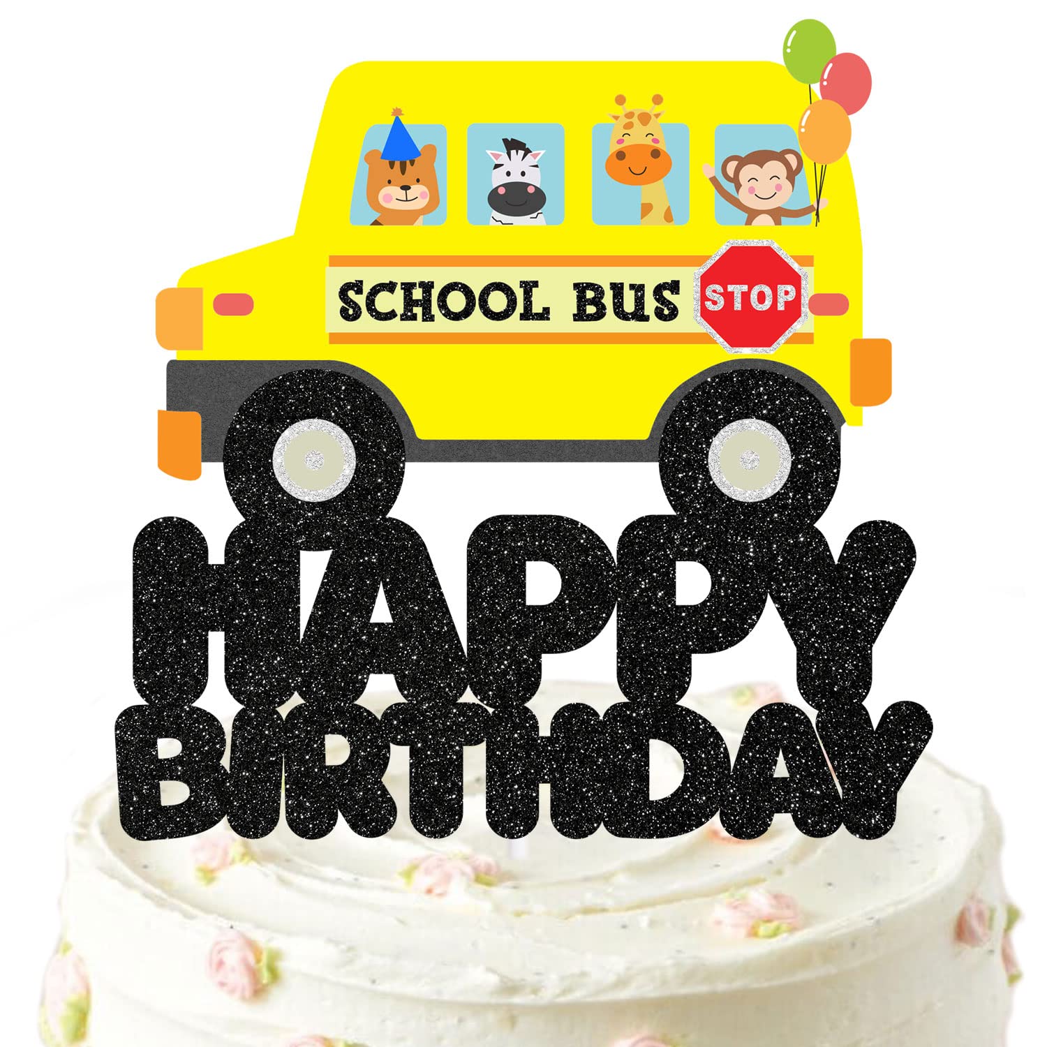 Fun Animal Party Bus Cake Topper - School Celebration & Birthday Cake Decoration - Perfect for Back to School Parties, Birthday Cakes, and Themed Dessert Decorations