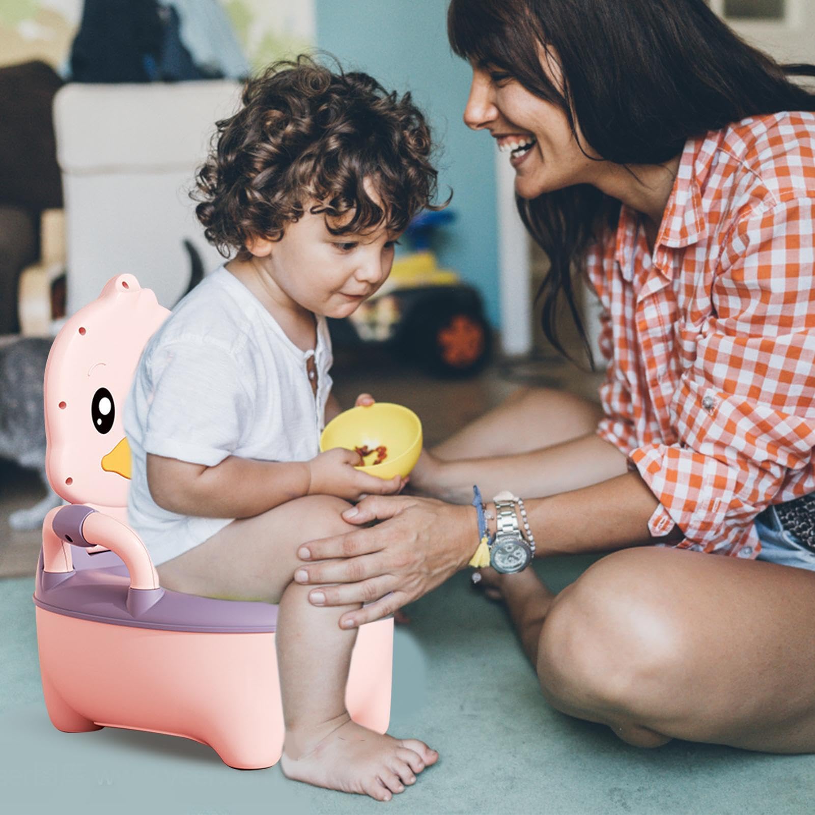 1-2 Pcs Toddler Potty Chair - Spill-Proof Kids Training Toilet Seat with Oval Bottom Design | Lightweight Foldable Travel Potty for Boys & Girls | Durable Portable Baby Potty for Home, Car & Outdoor Use (Pink)