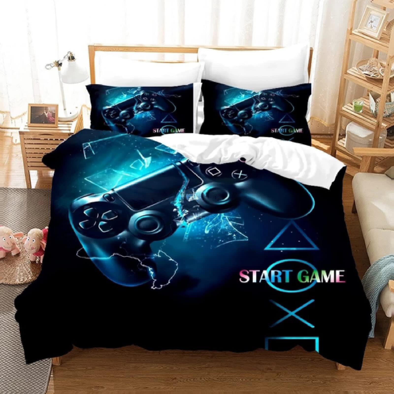 Gamer Bedding Set for Kids - Queen Size Duvet Cover with Game Controller Print, 3-Piece Bed Set for Boys & Girls - Twin, Full, Double & Queen Sizes - Perfect for Gaming Rooms & Teen Bedrooms