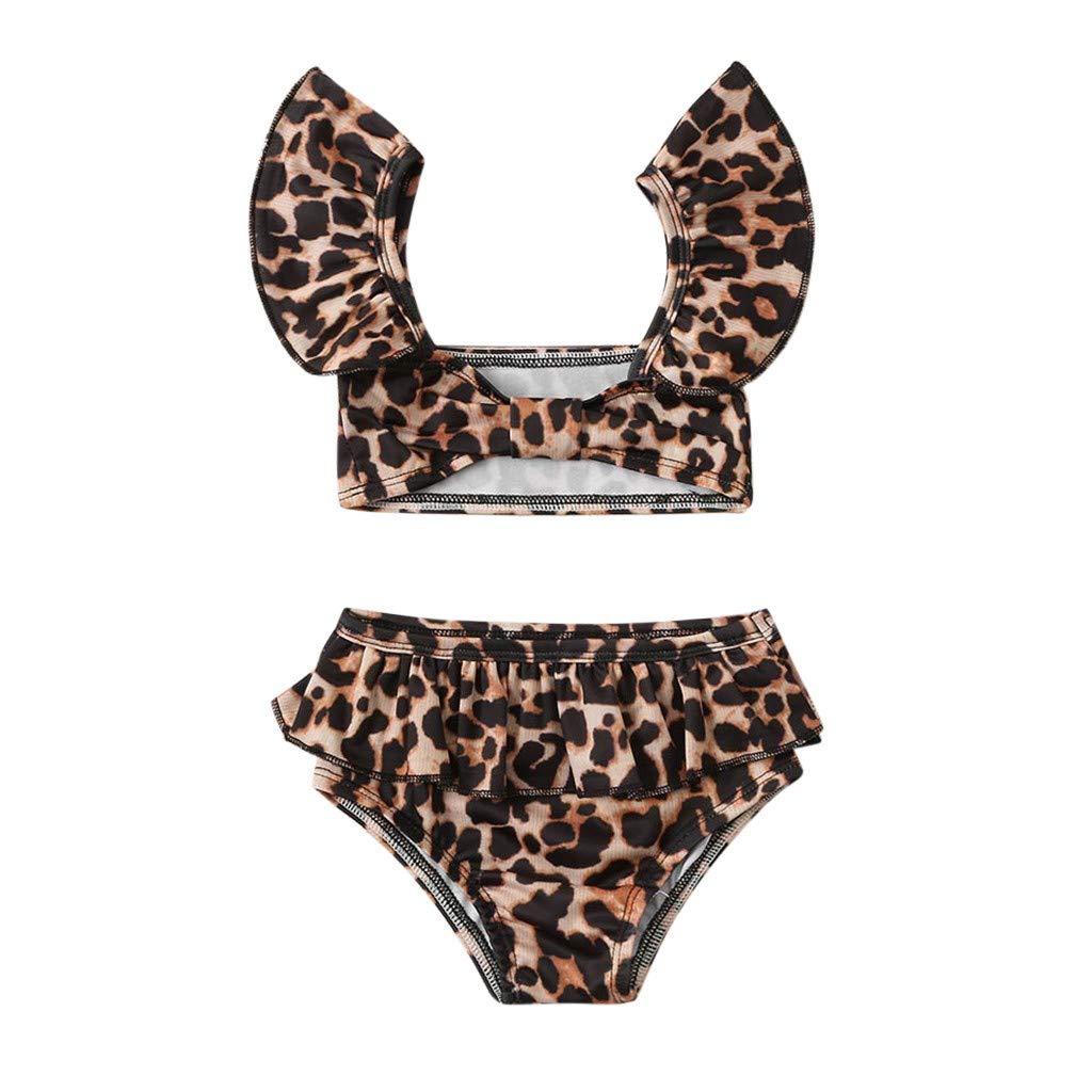 Baby Girls Swimwear Set - Leopard Print Ruffled Sunsuit with Bow Straps & Matching Shorts for Pool, Beach & Summer Fun