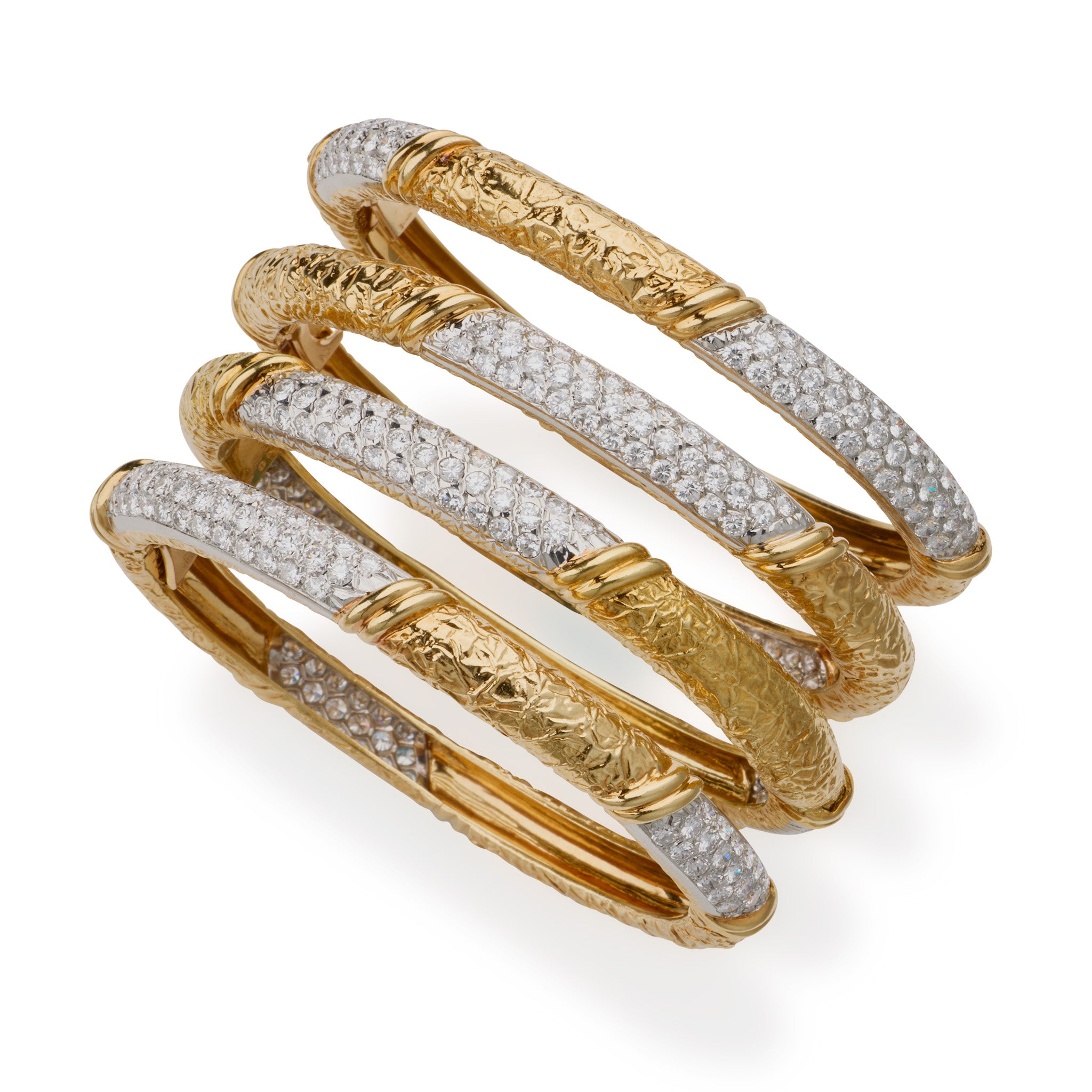 Vintage 1970s Van Cleef & Arpels Diamond Bangle Bracelets Set of 4 - Luxury Jewelry for Women, Perfect for Weddings, Anniversaries & Special Occasions