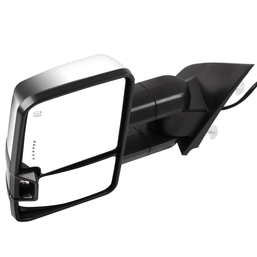 CCiyu Chrome Power-Adjusted Heated Towing Mirrors with LED Turn Signal & Puddle Light - Compatible with 2015-2019 GMC Sierra 2500/3500 Pickup (LH Left & RH Right) - Perfect for Enhanced Visibility & Safety During Towing, Night Driving & Off-Road Adventures