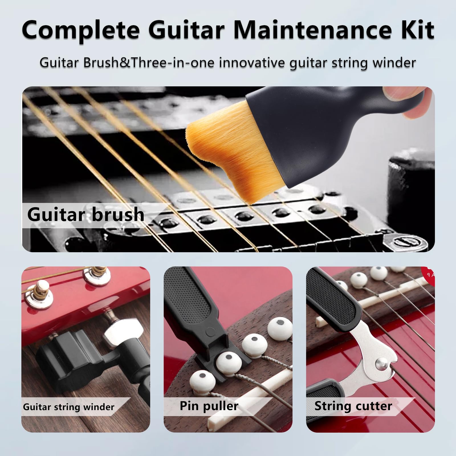 Guitar Cleaning Kit 8-Pack with Cleaner, Polish & Tools for Guitar Care & Maintenance