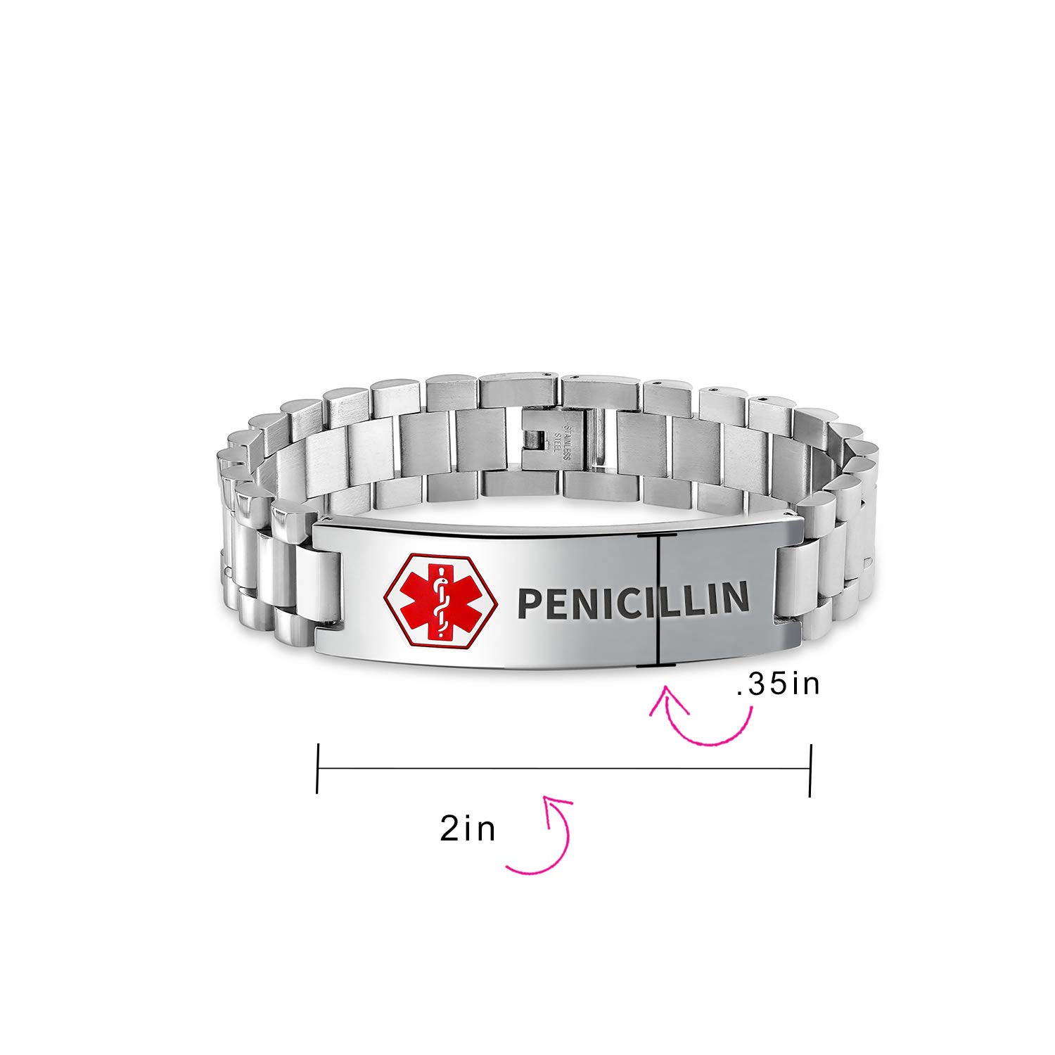 Custom Engraved Medical ID Bracelet for Men - Stainless Steel 8.5