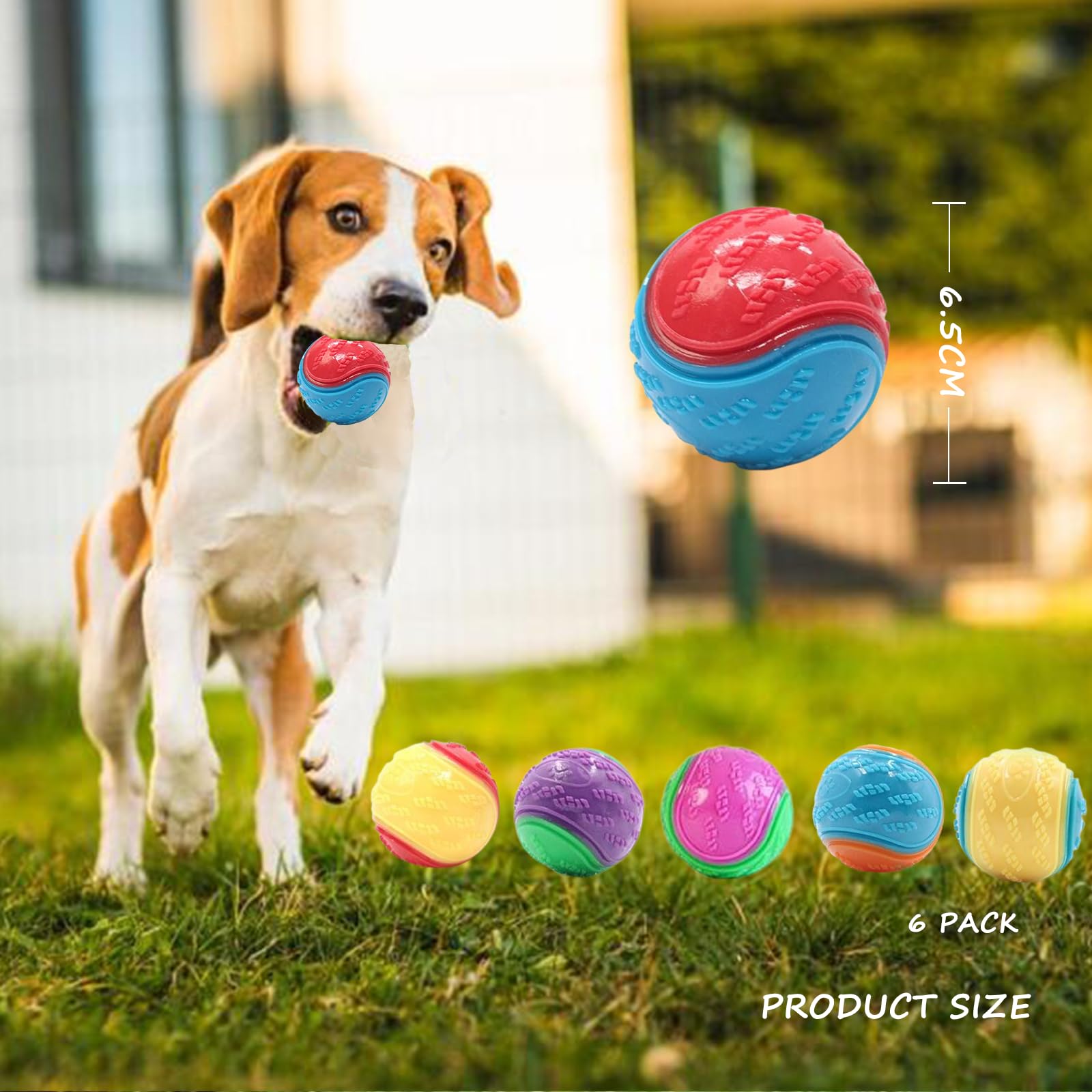 Irunfast 6 Pack Dog Chew Toys - Durable Squeaky Balls for Puppy Teeth Cleaning, Interactive Pet Training & Playtime | Indestructible Dog Ball for Fetch, Tug of War & Outdoor Activities
