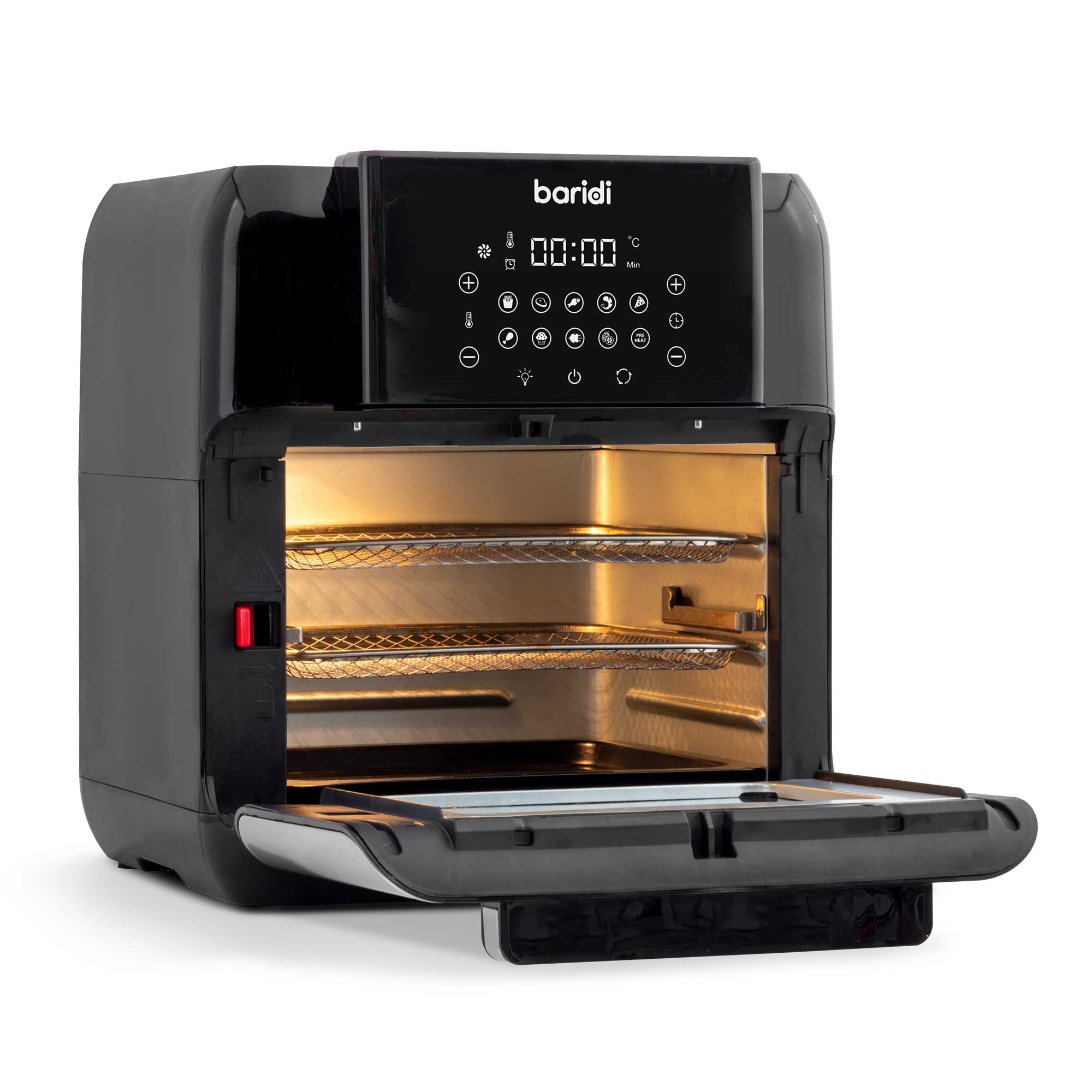 Baridi 12L Air Fryer and Rotisserie Combo - 1500W Digital Air Fryer with 10 Preset Functions, Black & Silver (DH170) - Perfect for Healthy Cooking, Crispy Fried Chicken, and Rotisserie Meals at Home