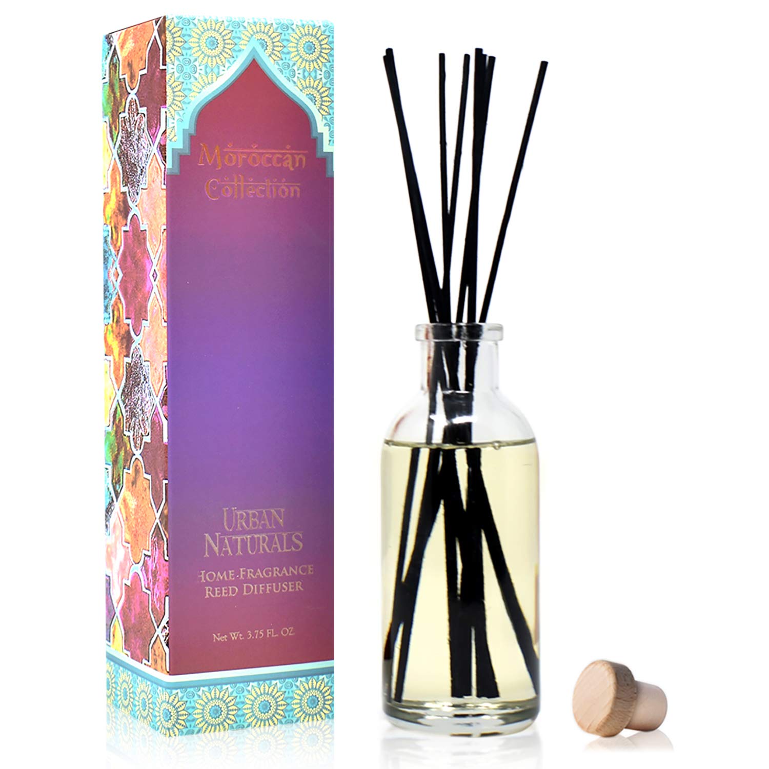Urban Naturals Moroccan Amber Essential Oil Reed Diffuser Gift Set - Golden Silk Amber, Sun-Kissed Citron, Raw Coconut & Acai Scented Home Fragrance | Perfect for Living Room, Bedroom & Bathroom Aromatherapy