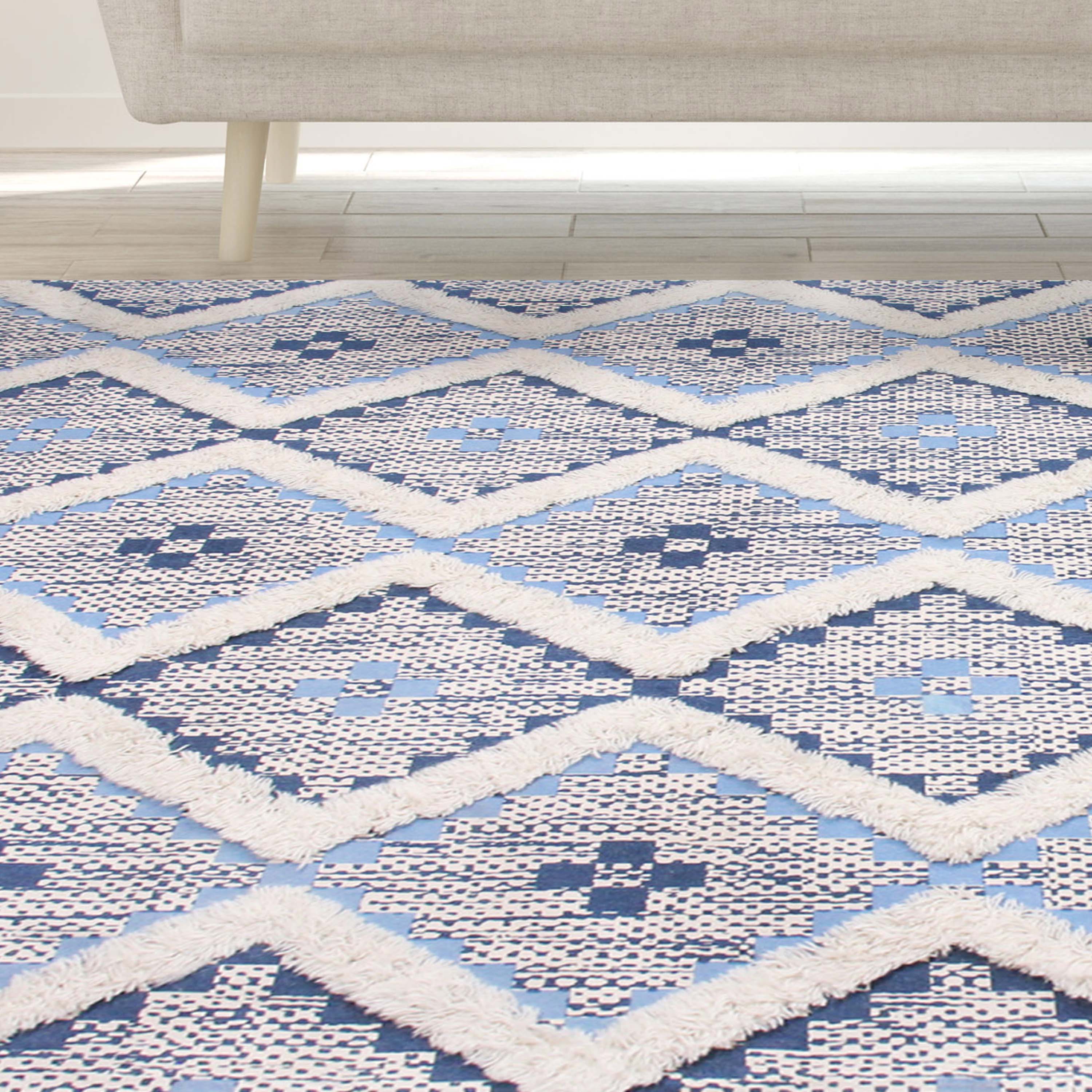 Hand Tufted Cotton Wool Geometric Farmhouse Area Rug - Soft Textured Boho Chic Rug for Living Room, Bedroom, Dining Room Decor