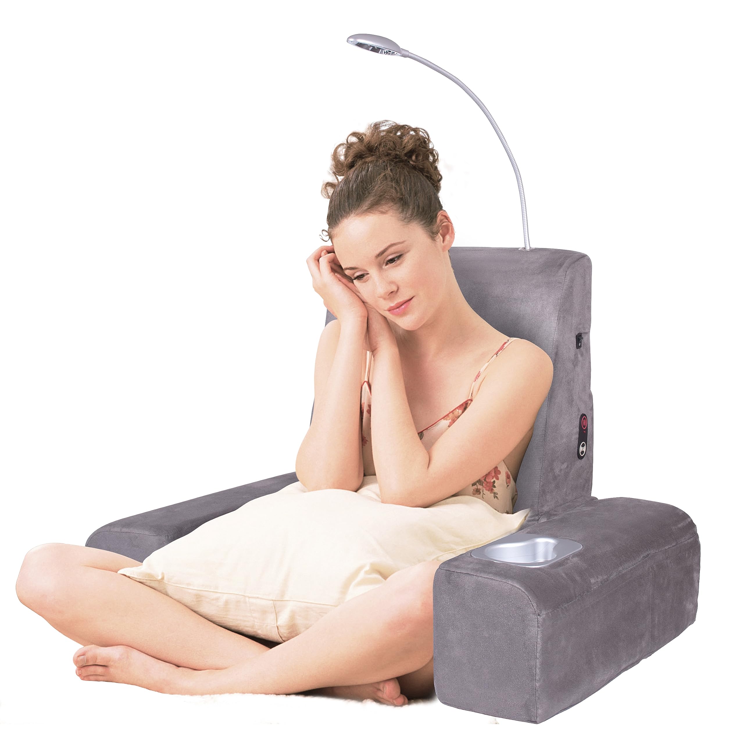 Carepeutic Bed Lounger with Heated Massage - Adjustable Backrest & Comfortable Support - Perfect for Reading, Watching TV or Relaxing at Home - Gray (1 Count)