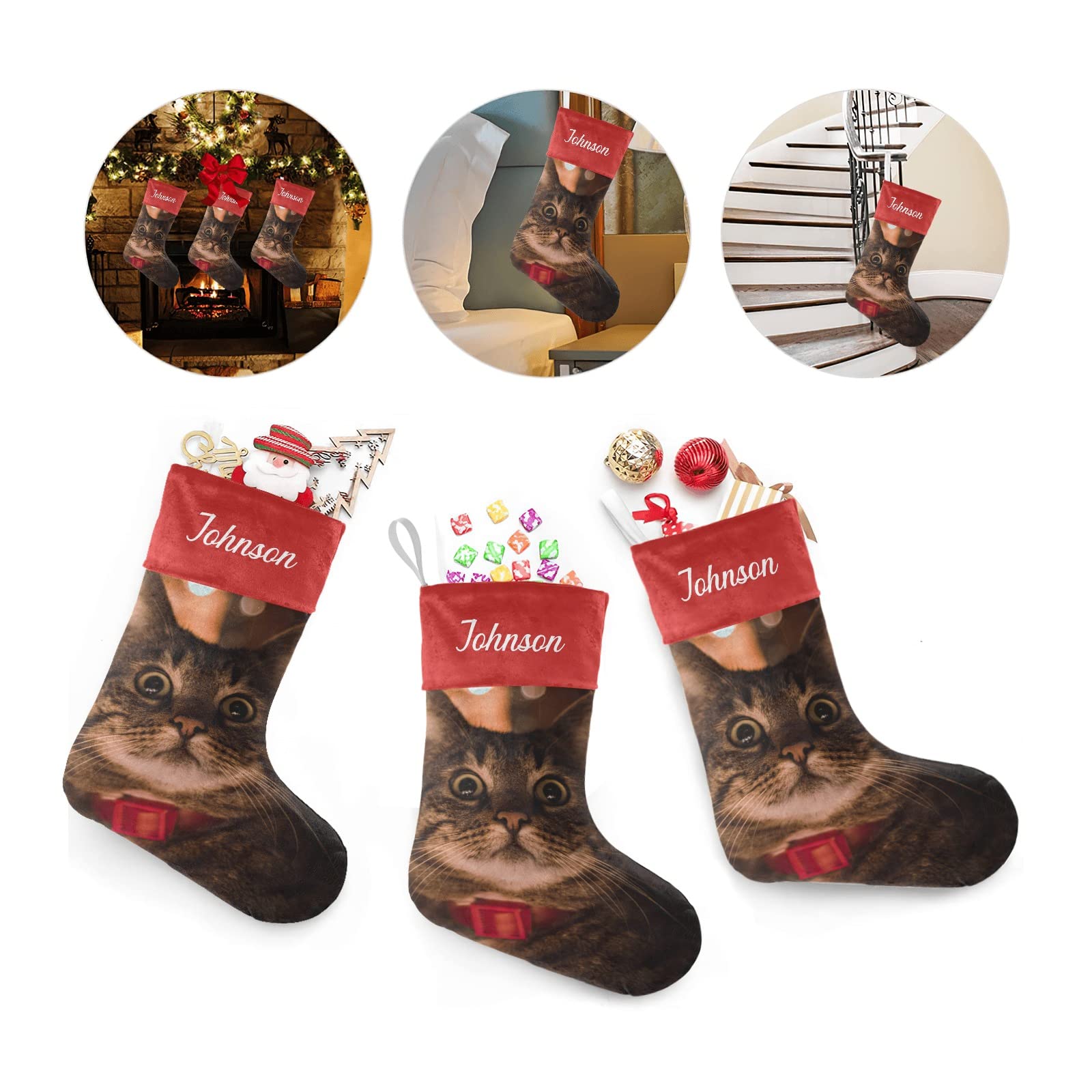 Personalized Christmas Stockings for Cats & Dogs - Custom Name Embroidered Pet Xmas Socks (17.52 x 7.87 Inch) - Perfect Holiday Gift for Pet Lovers & Festive Home Decor
