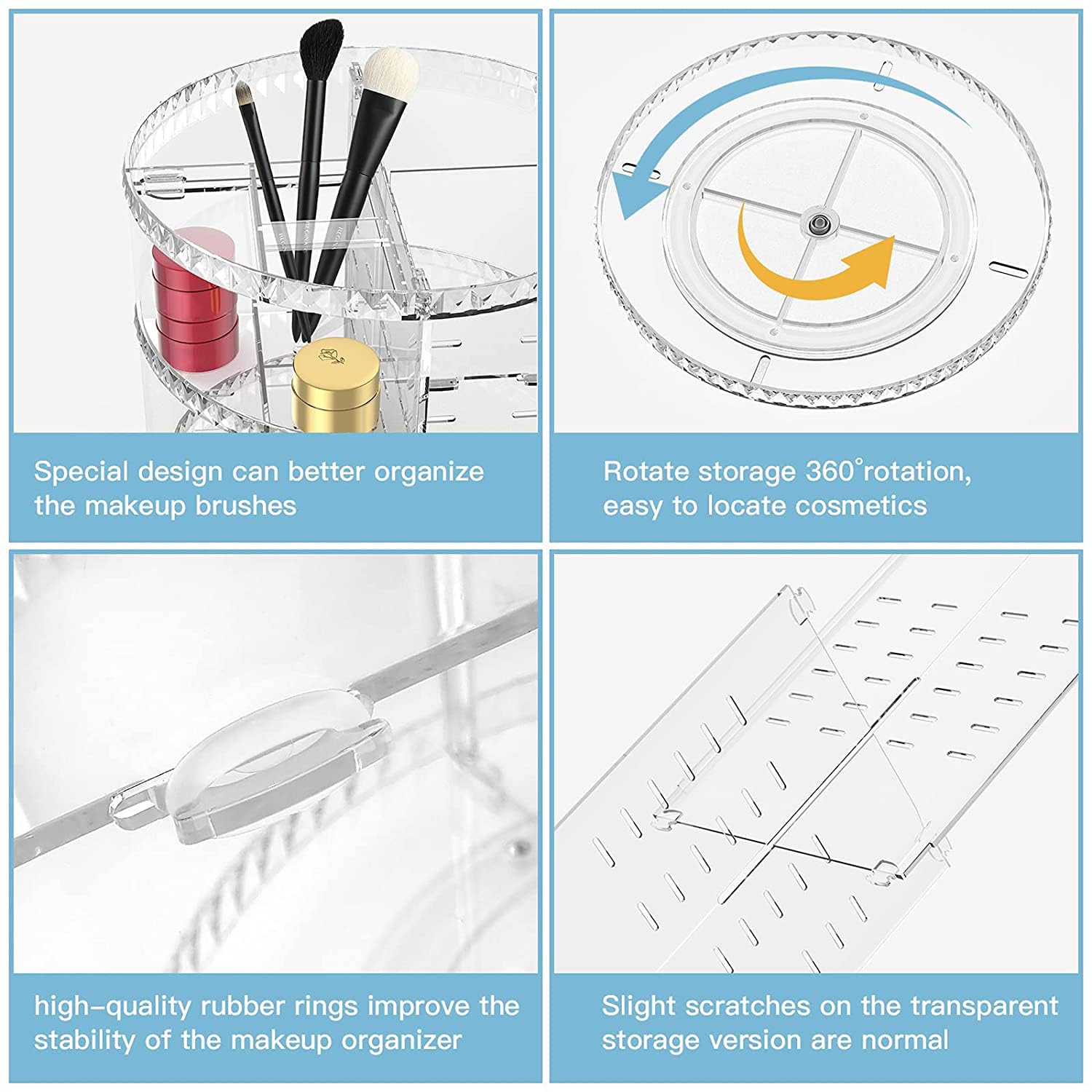 360° Rotating Makeup Organizer - Adjustable Transparent Cosmetic Storage for Vanity & Travel