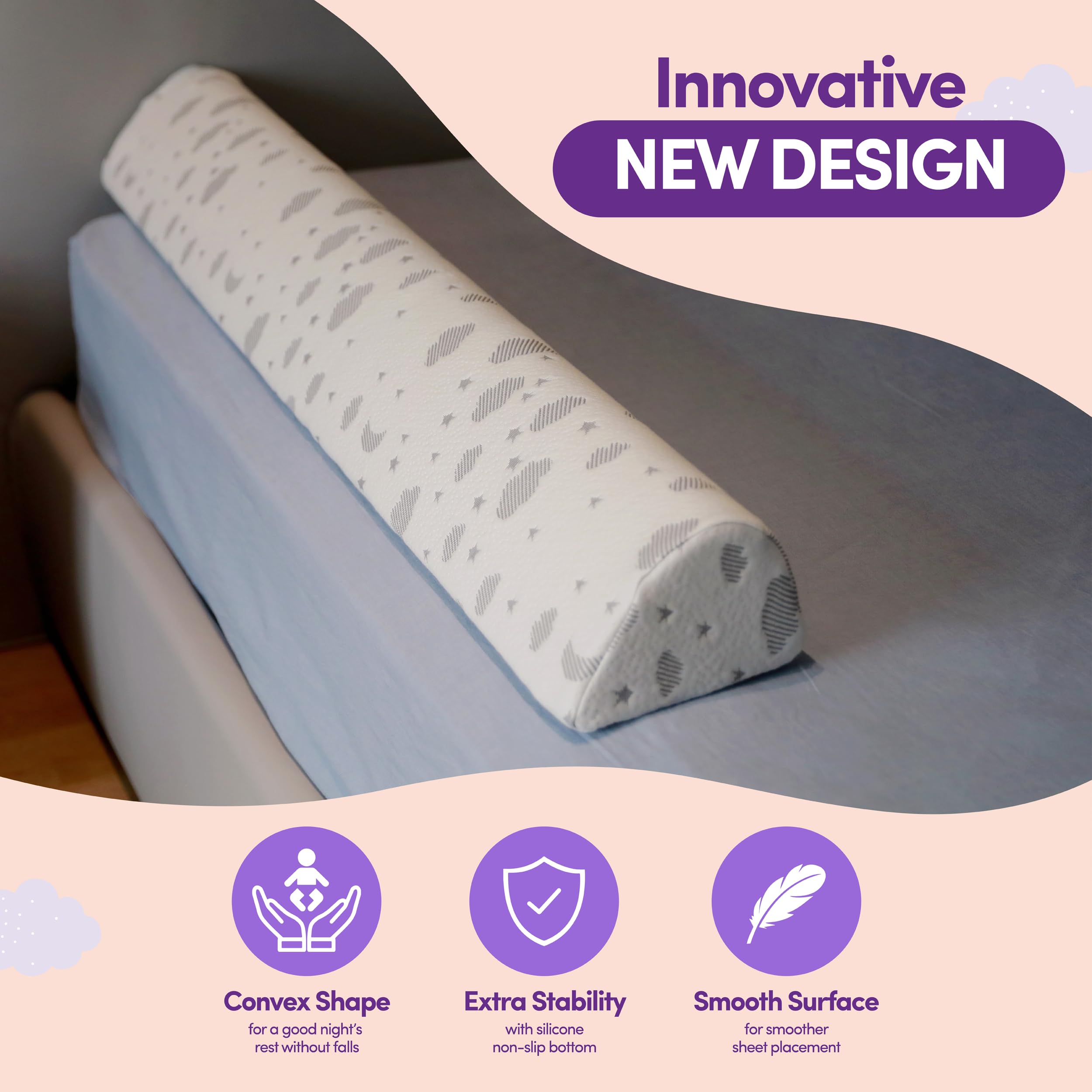 ComfyBumpy Toddler Bed Rail Guard with Washable Cover - Soft Foam Bed Safety Barrier for Kids - Fits Twin, King & Queen Size Beds [1-Pack] - Perfect for Toddler Transition & Preventing Falls During Sleep