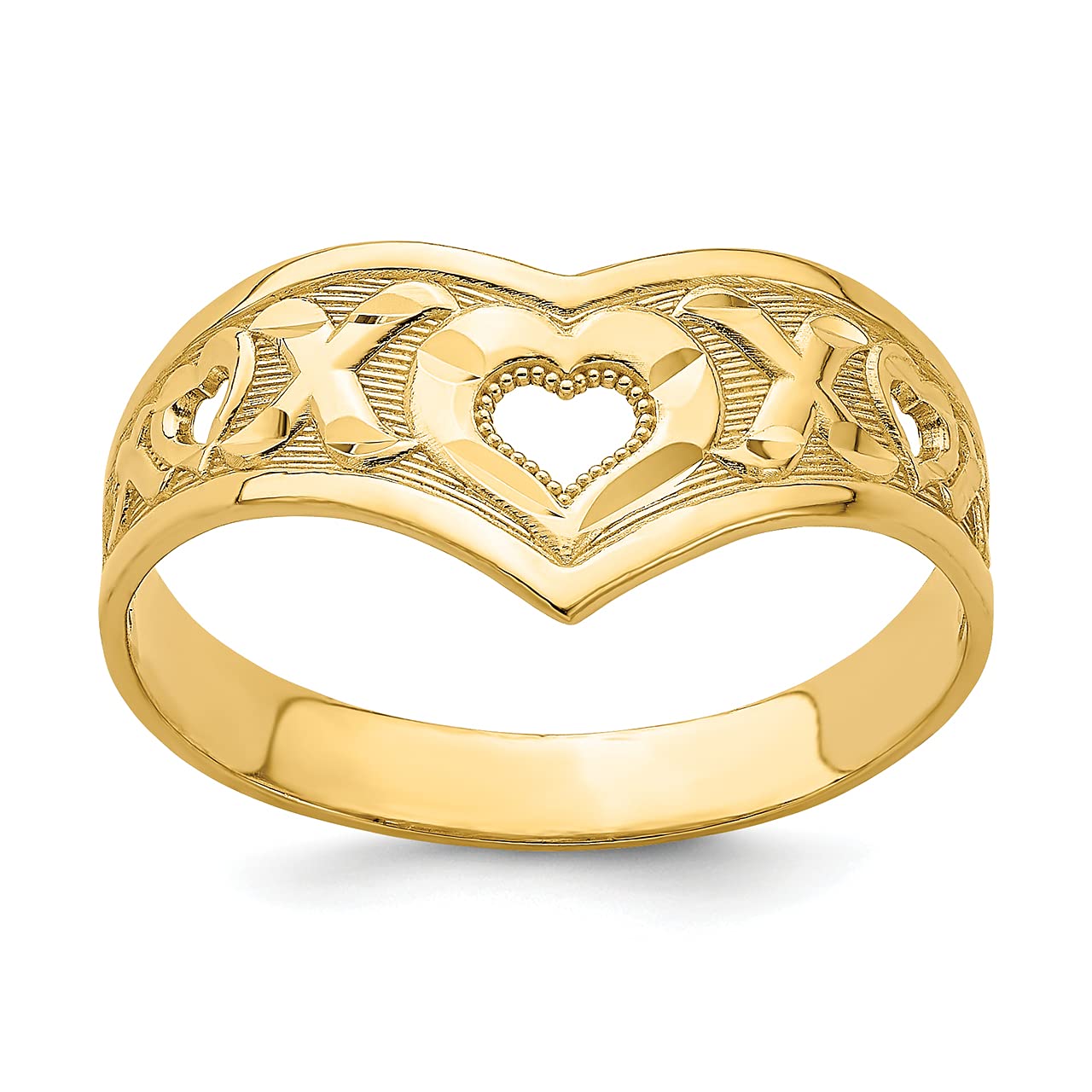 14k Yellow Gold XO V-Shaped Ring with Cut-Out Heart - Size 7 | Elegant Stackable Ring for Women | Perfect for Valentine's Day, Anniversary & Everyday Wear