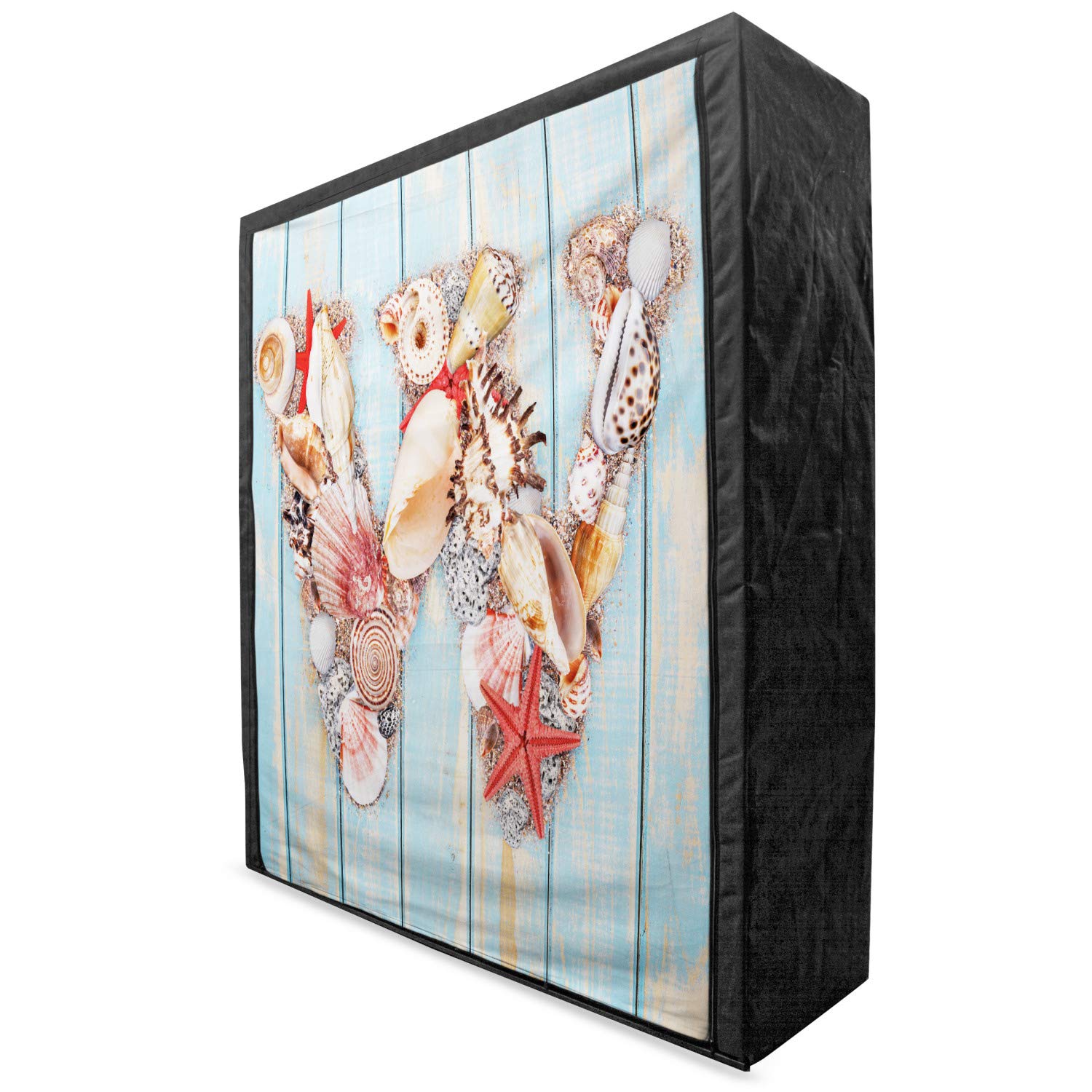 Ambesonne Letter W Portable Fabric Wardrobe - Tropical Seashells Oceanic Print Clothing Organizer with Shelves, 59