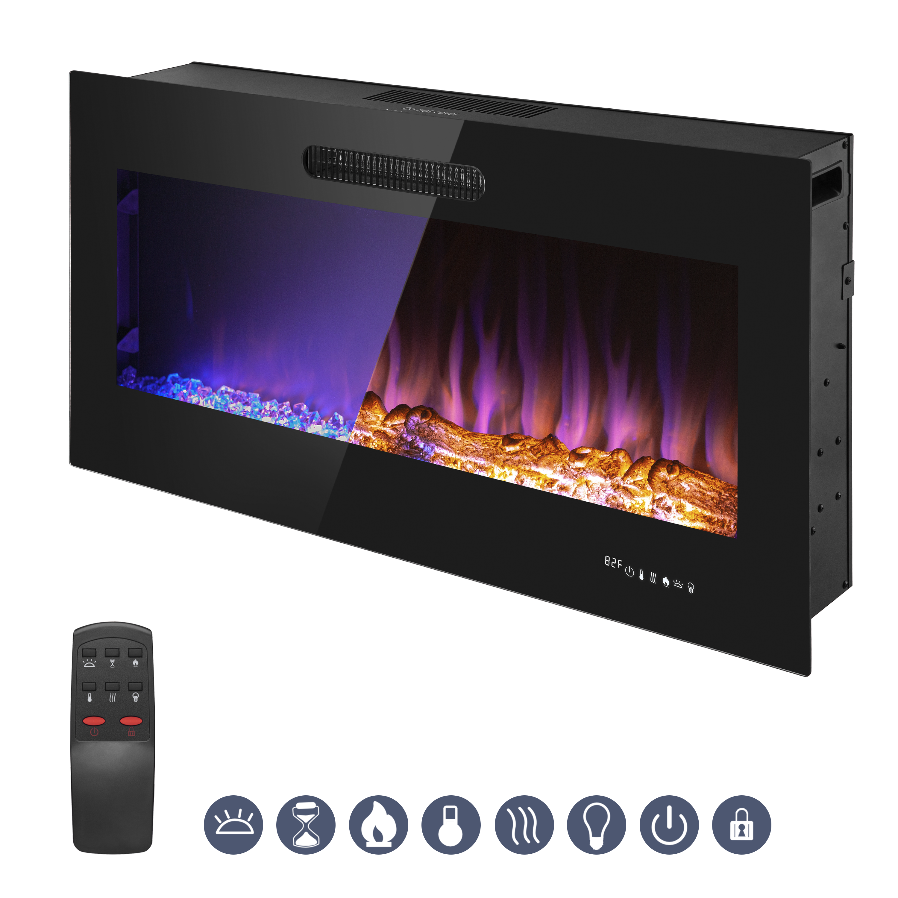42 Inch LED Slim Electric Fireplace Insert - Wall Mounted Fireplace with 1500W Heater, Adjustable Realistic Flame, Remote Control | Log & Crystal Ember Options | Perfect for Living Room, Bedroom & Office Heating & Ambiance