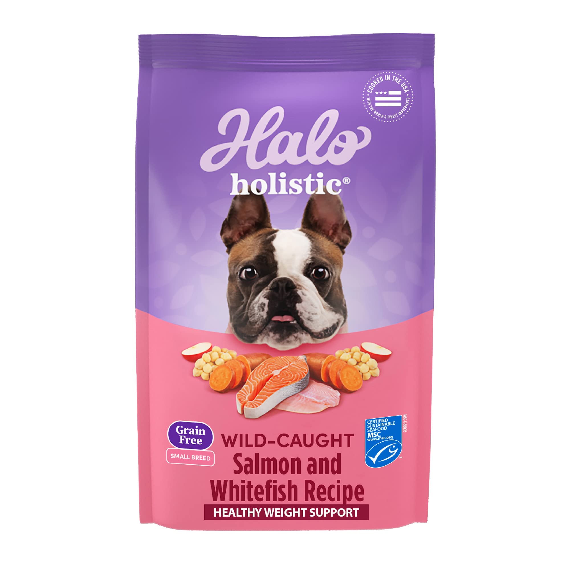 Halo Holistic Small Breed Dry Dog Food - Wild Caught Salmon & Whitefish Recipe, Grain Free for Healthy Weight Support - 3.5 lb Bag | Perfect for Toy & Miniature Dogs at Home or Travel