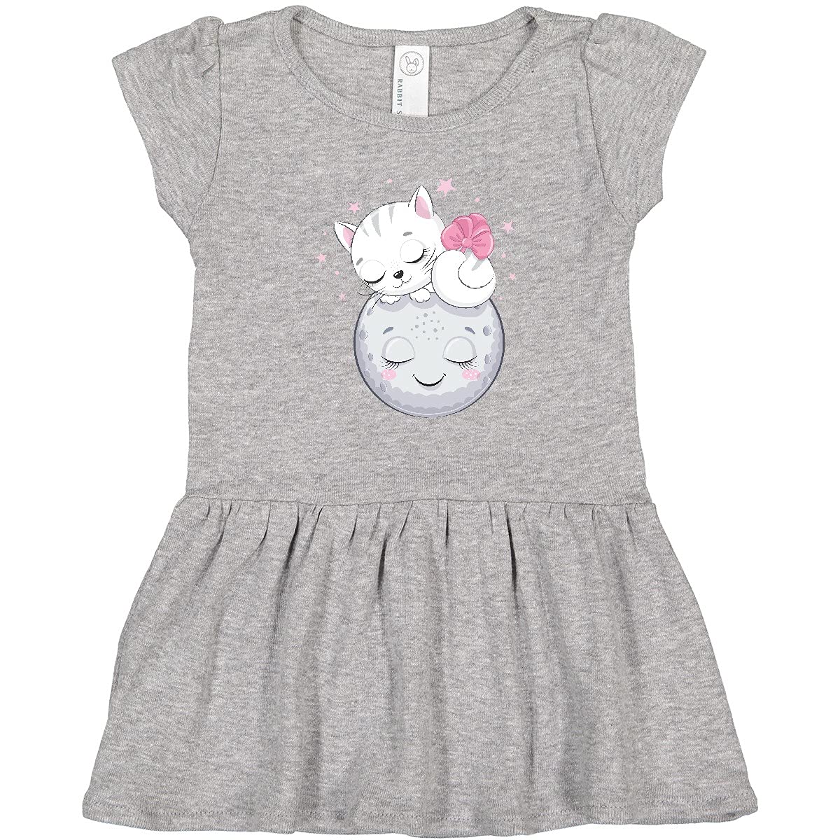 Inktastic Cat on The Moon Toddler Dress - Cute Space Cat Print Baby Girl Outfit for Playdates, Birthday Parties & Everyday Wear