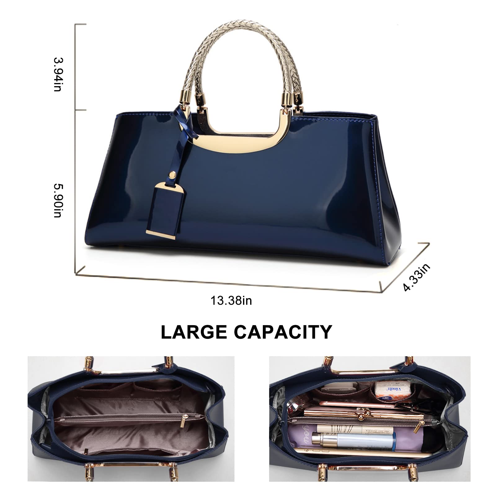 Jessie Patent Leather Handbag for Women - Evening Party & Crossbody Purse