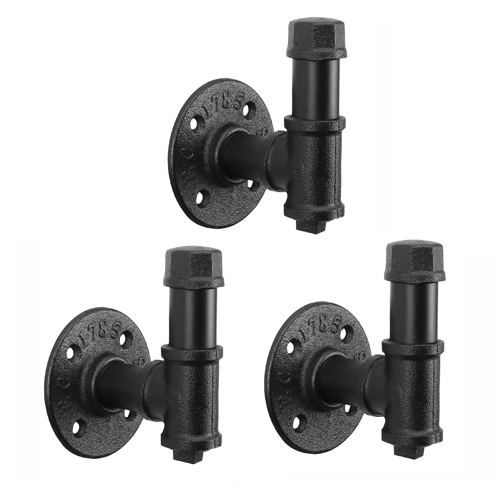 NearMoon 3-Pack Rustic Vintage Industrial Pipe Wall Hooks - Heavy Duty 3 Inch Bathroom & Kitchen Towel Robe Coat Hooks for Hanging | Perfect for Farmhouse, Loft & Industrial Style Home Decor