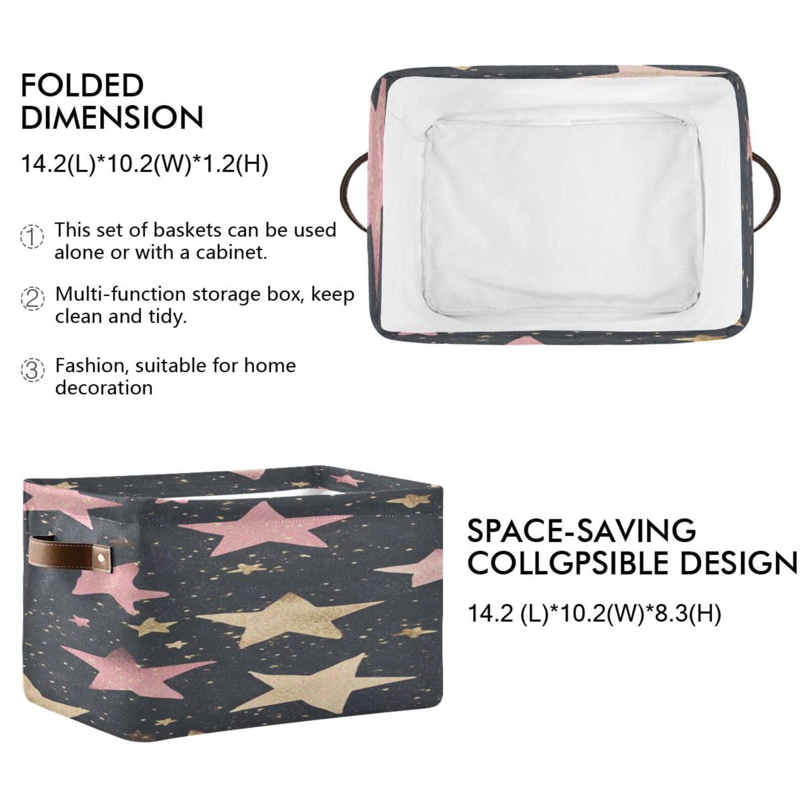 Large Storage Baskets with Handles - Foldable Home Organization Bins for Closet, Shelves & More (2-Pack, Custard Star) - Perfect for Bedroom, Bathroom & Kids Room Storage