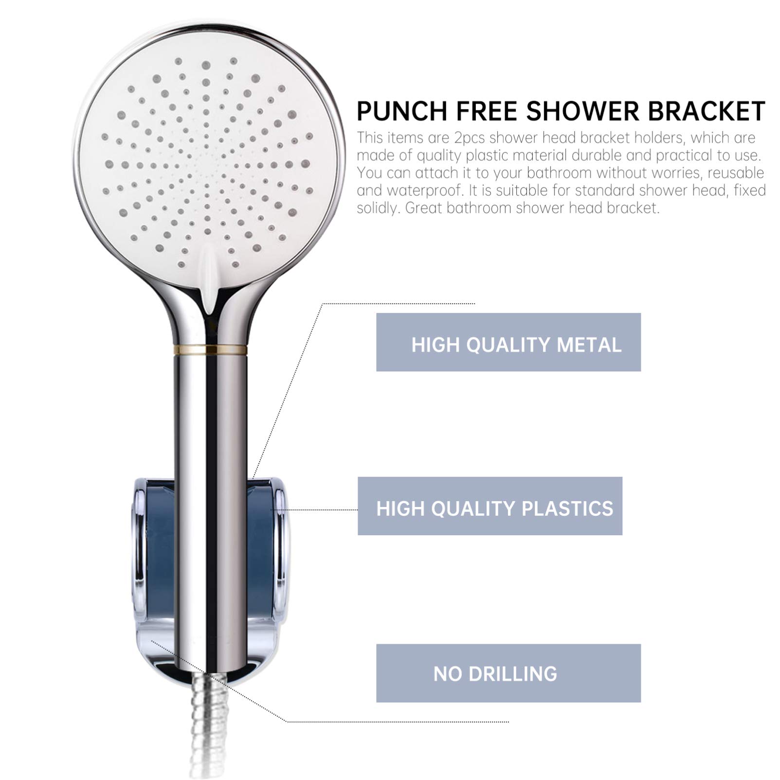 2-Pack Adjustable Shower Head Bracket - Heavy Duty Shower Head Holder Stand for Handheld Showerheads - Bathroom Accessories for Secure Showerhead Mounting (Ideal for Bath, Spa & Home Renovation)