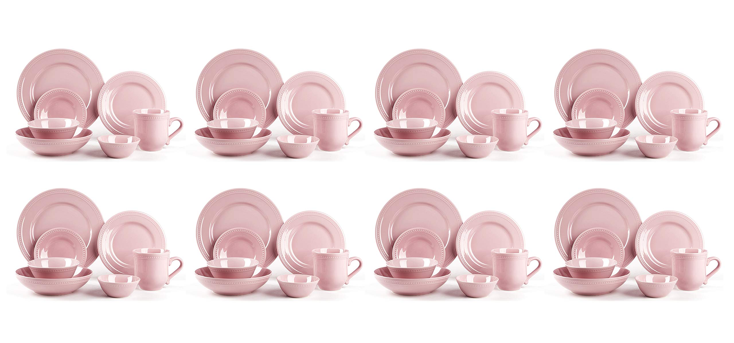 Premium Pearl Dots Stoneware Dinnerware Set - 56 Piece Dinnerware Set in Elegant Pink | Perfect for Family Dinners, Dinner Parties & Holiday Gatherings