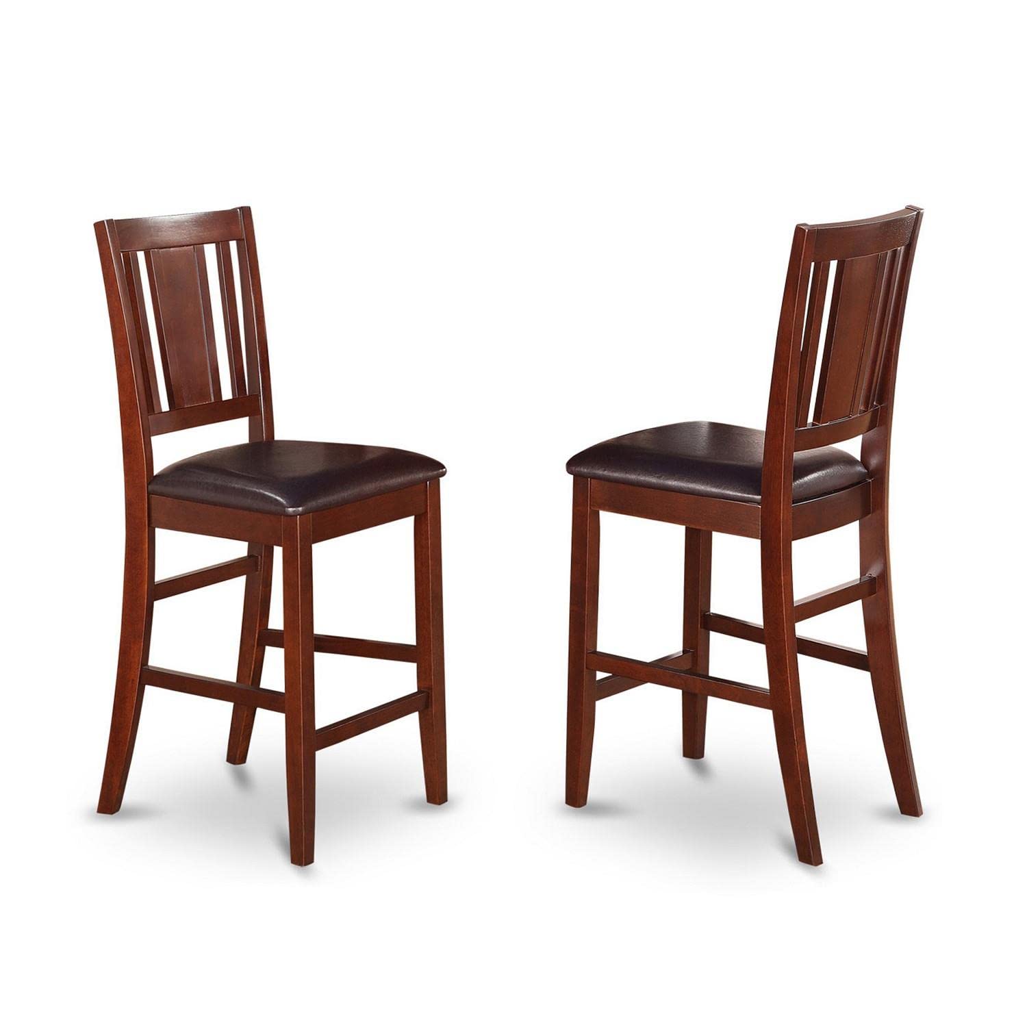 East West Furniture 3-Piece Counter Height Dining Set - 36x36 Inch Round Mahogany Wood Table with Pedestal Base & 2 Faux Leather Chairs - Perfect for Small Kitchen, Breakfast Nook, or Apartment Dining Space
