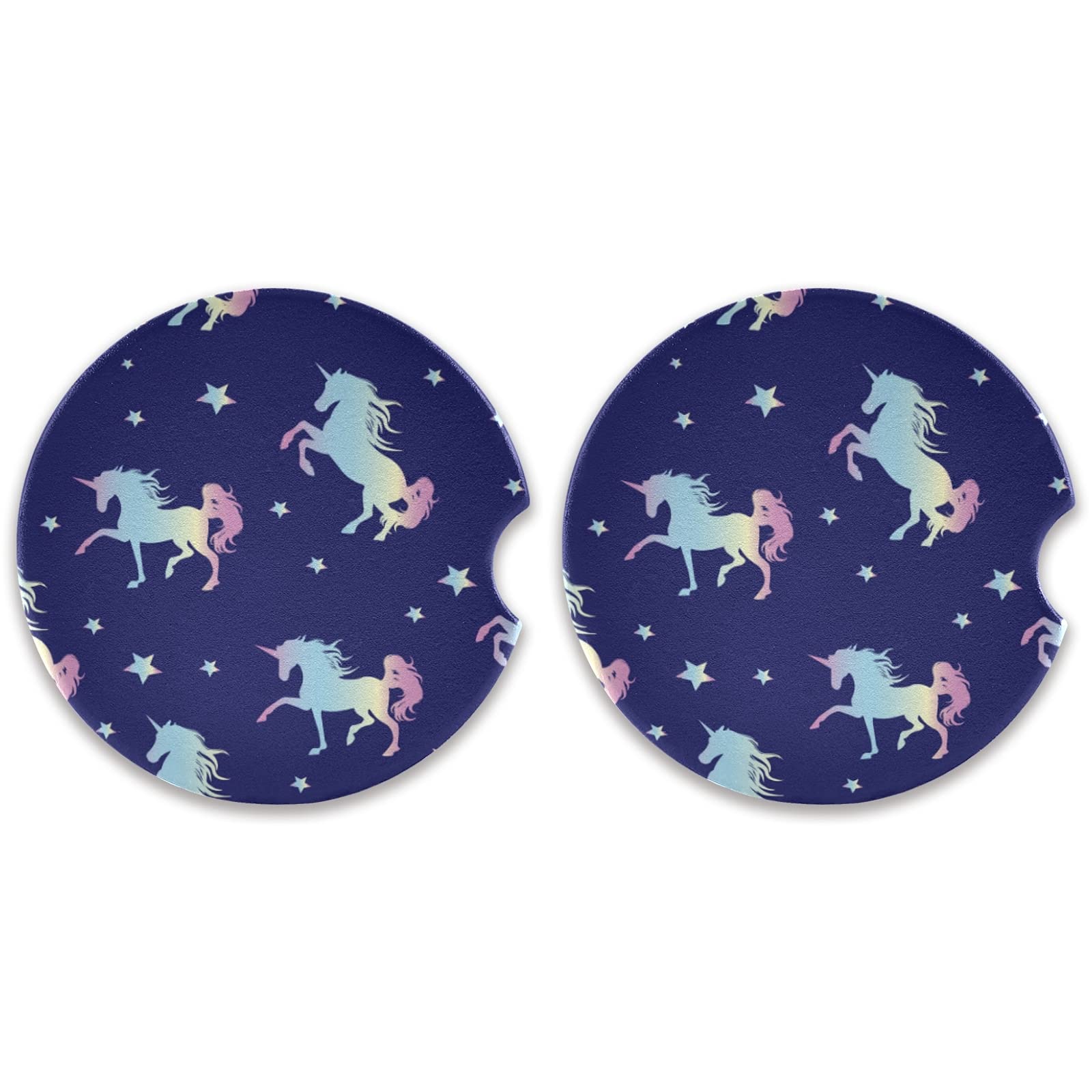 2 Pack Magic Unicorn Ceramic Car Coasters for Drinks - Absorbent Cup Holder Coasters with Fingertip Grip (2.5 Inch) - Perfect for Cars, Trucks, SUVs & Road Trips - Prevents Spills & Protects Surfaces