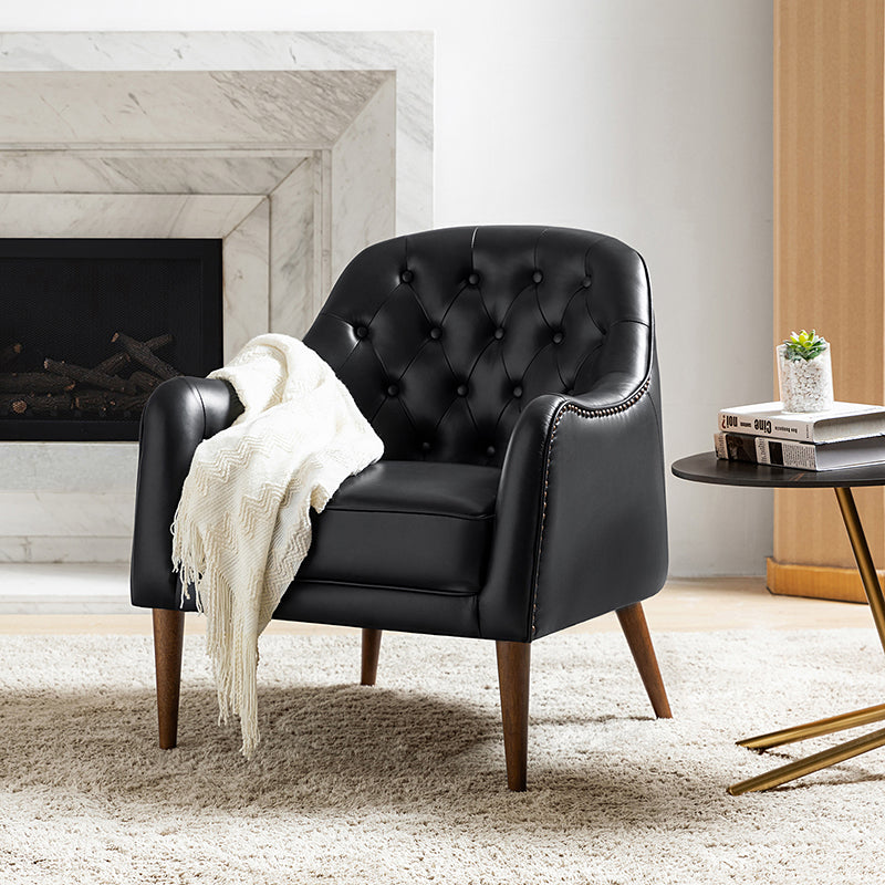 **Casio Genuine Leather Barrel Chair with Wooden Legs – Stylish Accent Chair for Living Room, Office, or Lounge**