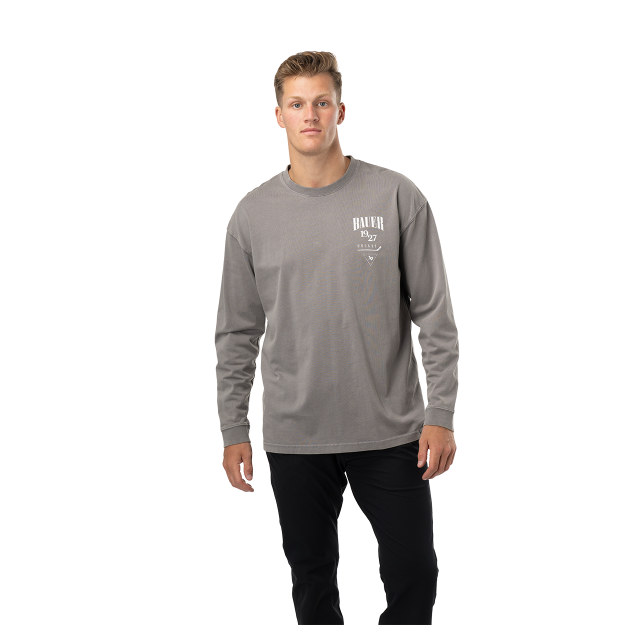 Bauer Stacked Acid Wash Long Sleeve Tee for Men - Vintage Distressed Cotton Shirt for Casual Wear & Street Style Outfits