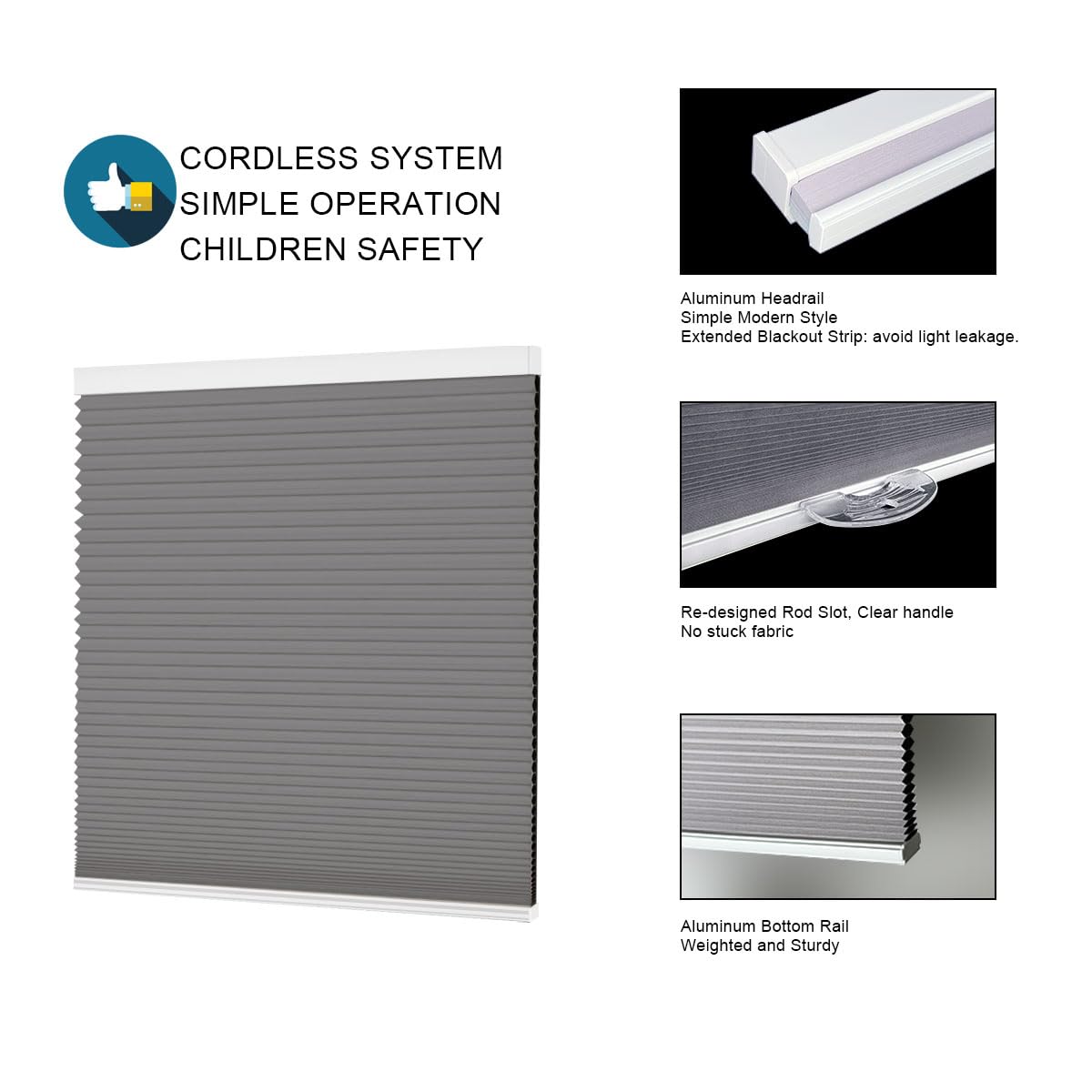Blackout Cordless Cellular Shades for Windows - Total Privacy Honeycomb Blinds with UV & Noise Insulation - Push-Pull Safety Design - Custom Size 60