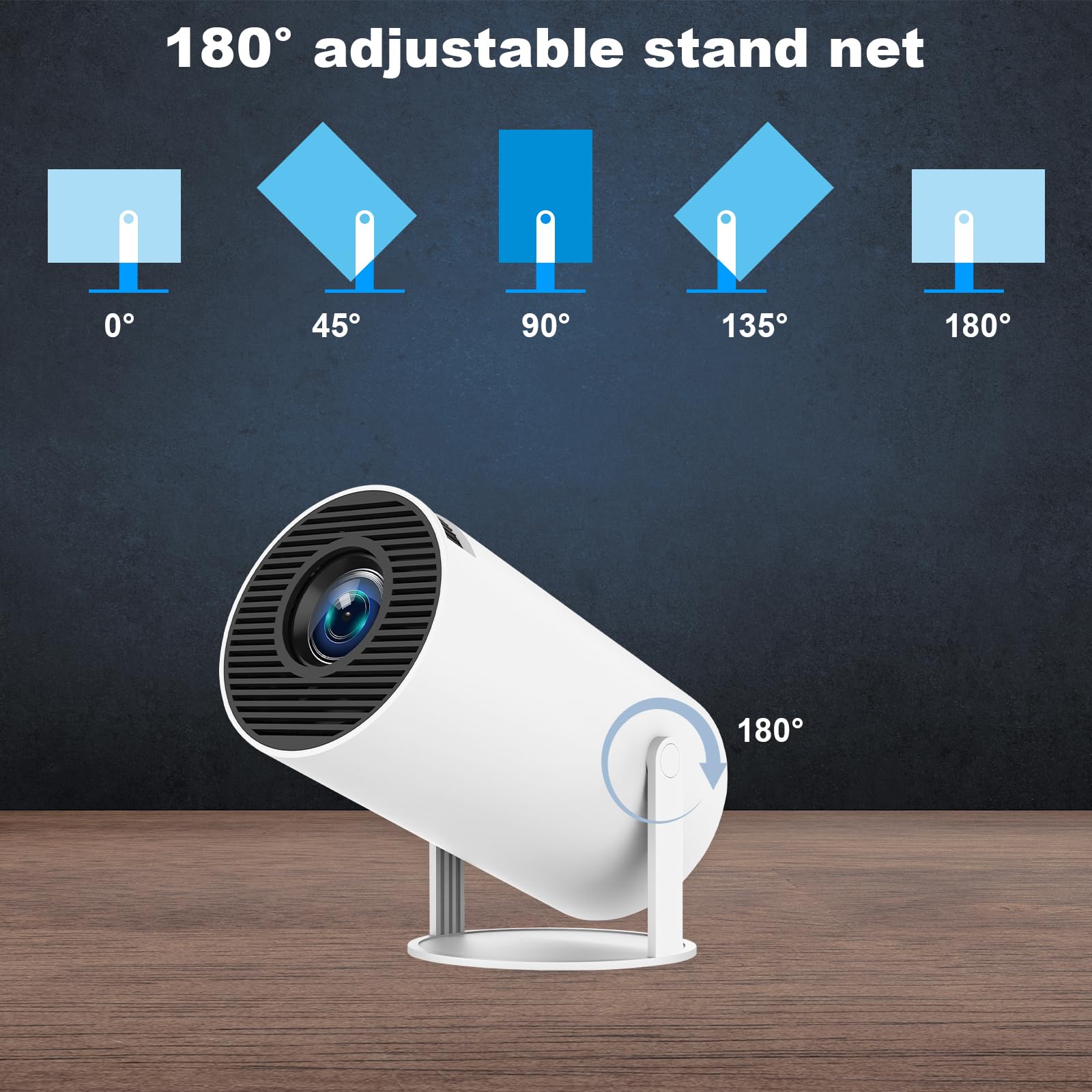 4K Mini Projector - Portable WiFi 6 Video Projector with Android 11, Full HD 1080P Support for Smartphone/PC/Laptop/Fire Stick, 180° Rotatable HDMI Home Theater Projector - Perfect for Movie Nights, Gaming & Outdoor Camping