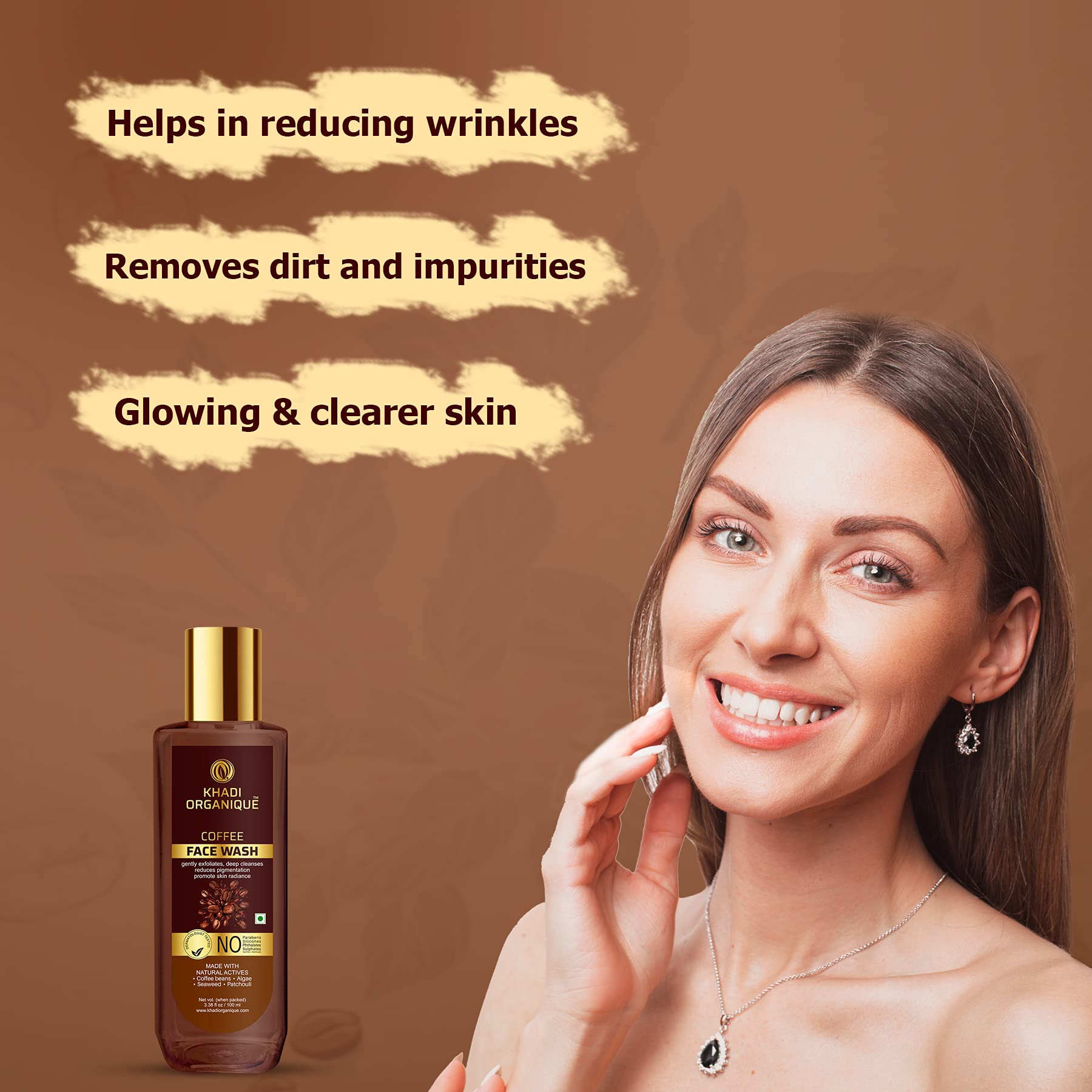 Khadi Organique Coffee Face Wash for Glowing Skin - Natural & Organic Facial Cleanser for Brightening & Radiance | Perfect for Morning Skincare Routine & Detoxifying Skin