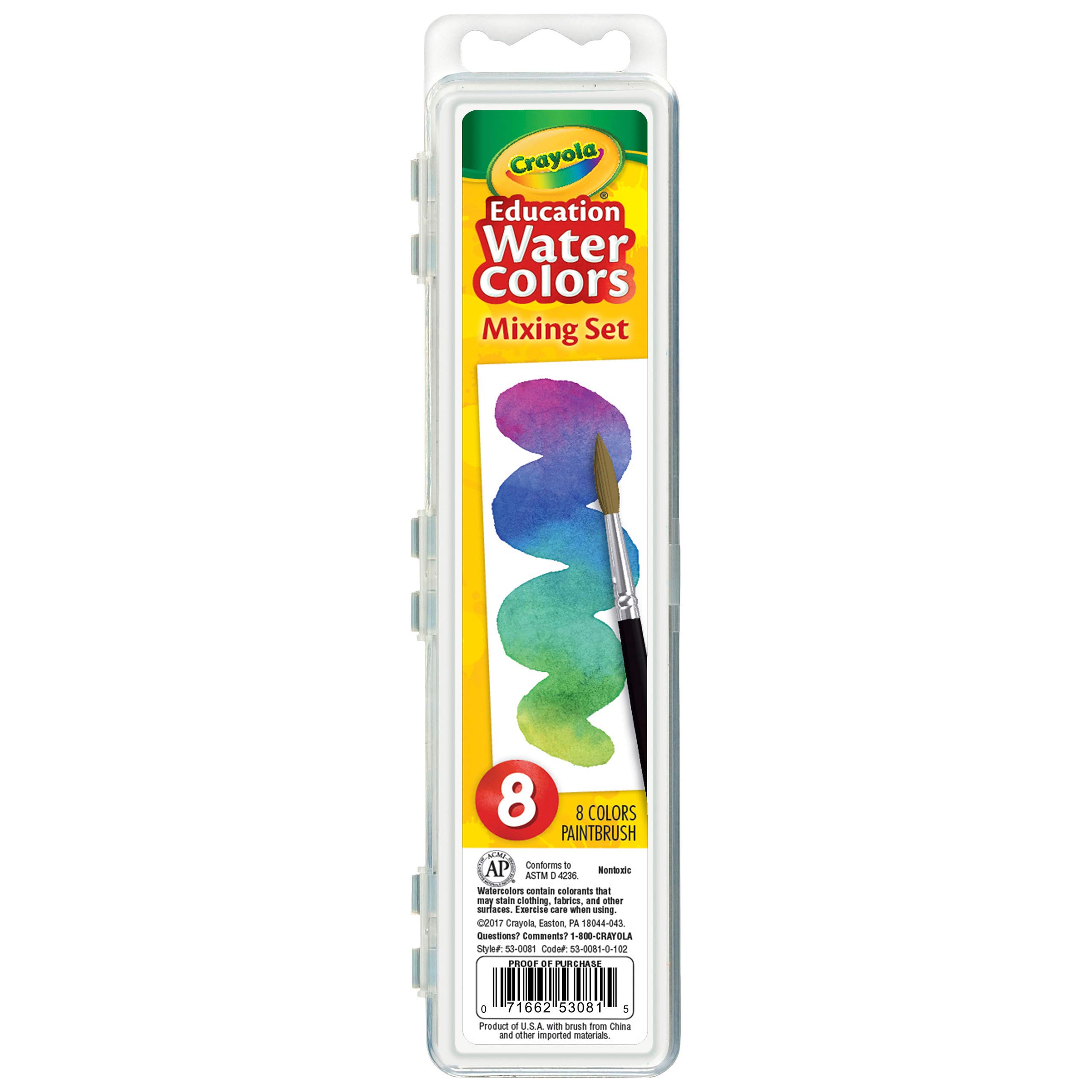 Crayola Watercolor Mixing Set with Taklon Paint Brush - 8 Vibrant Colors for Kids & Artists | Perfect for Classroom, Home Art Projects & DIY Crafts